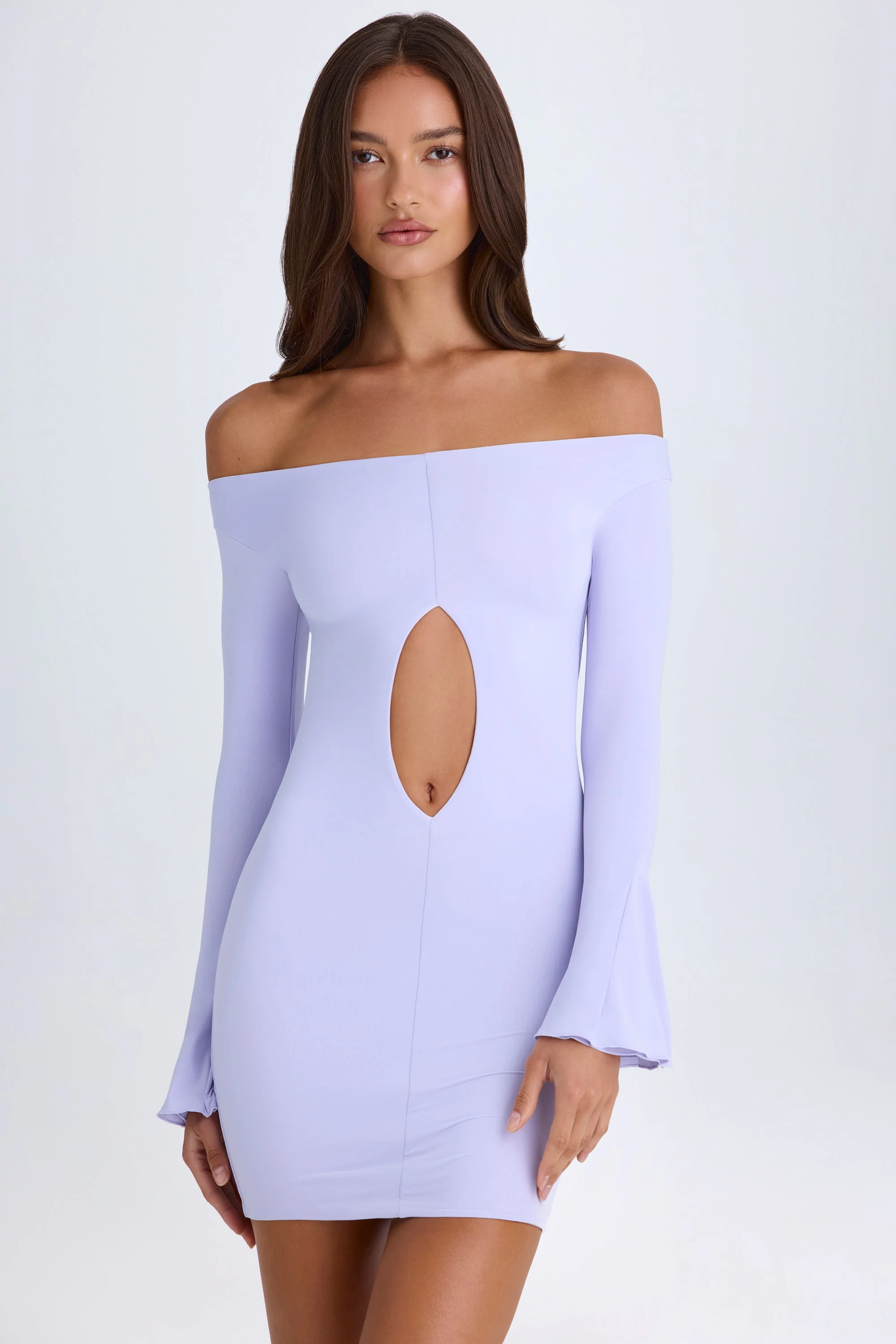 Off-Shoulder Cut-Out Mini Dress in Soft Lilac - Image 6