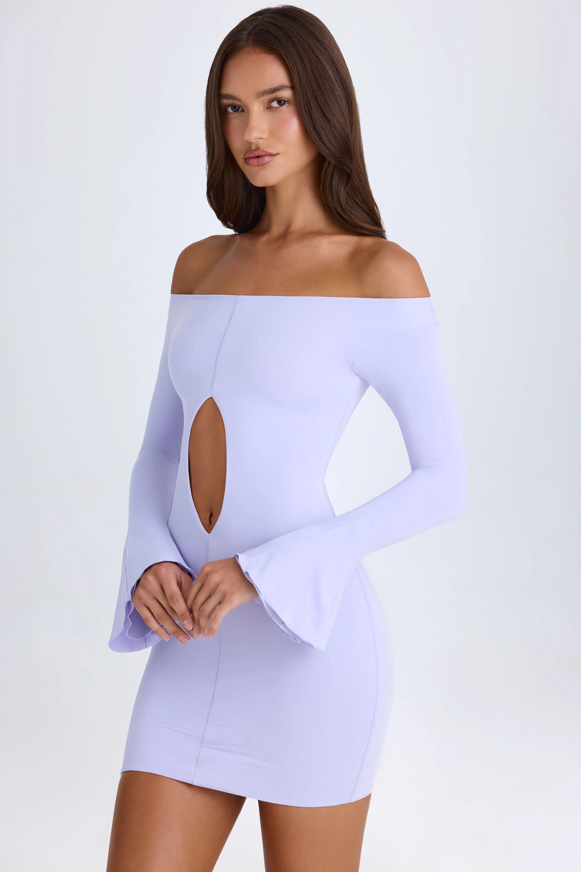 Off-Shoulder Cut-Out Mini Dress in Soft Lilac - Image 7