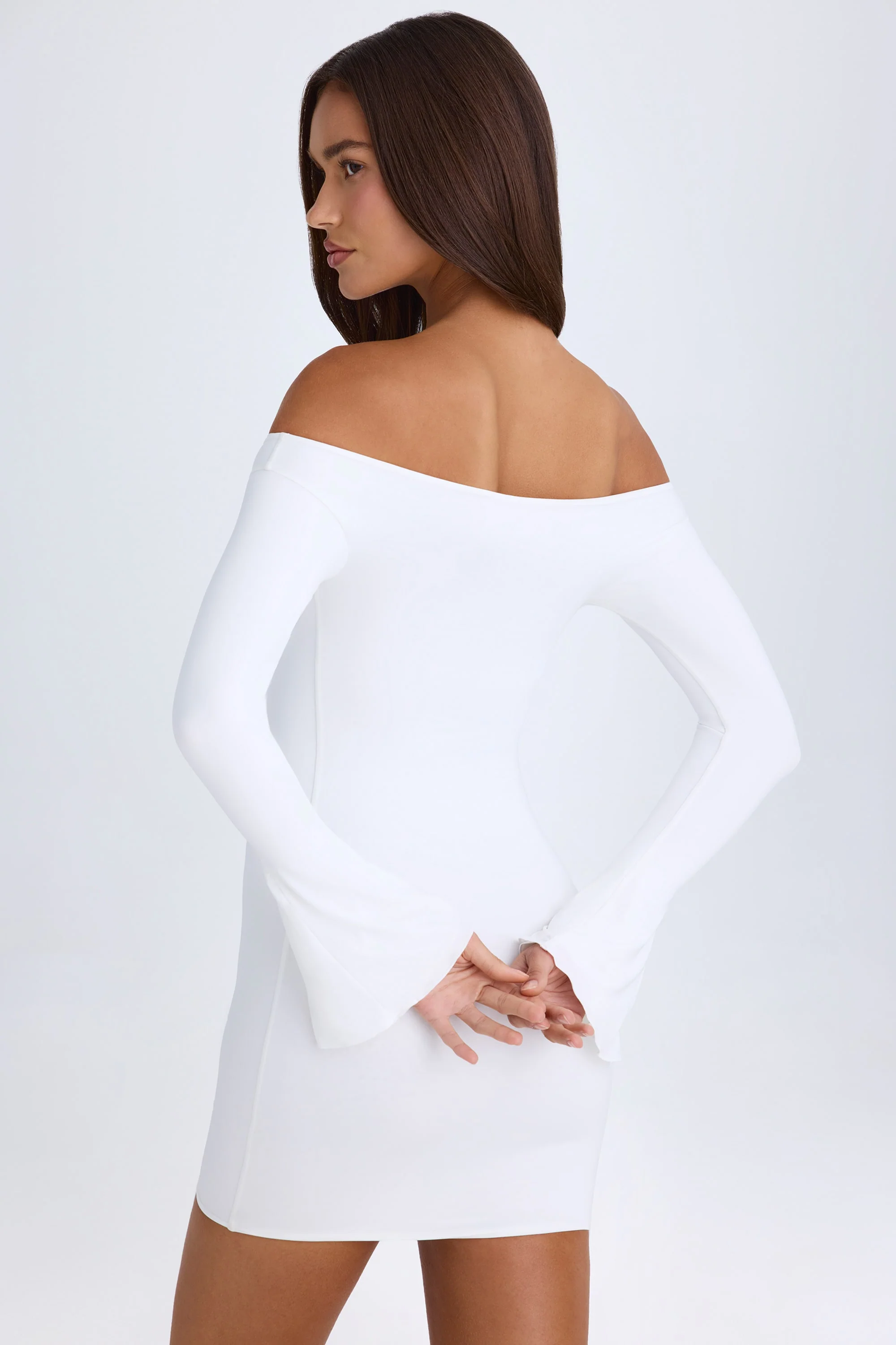 Off-Shoulder Cut-Out Mini Dress in White - Image 2