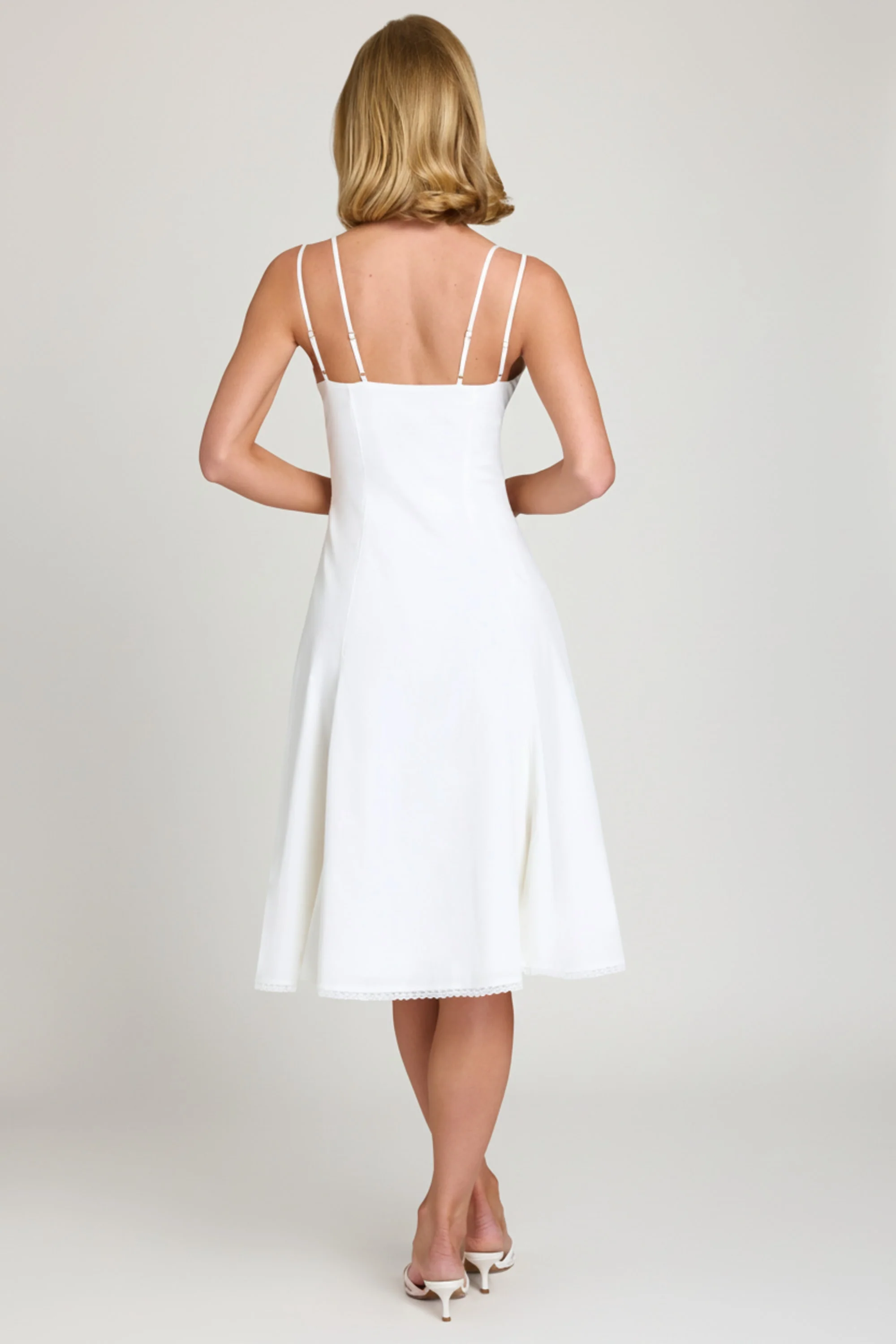 Bow-Detail A-Line Midi Dress in White - Image 2