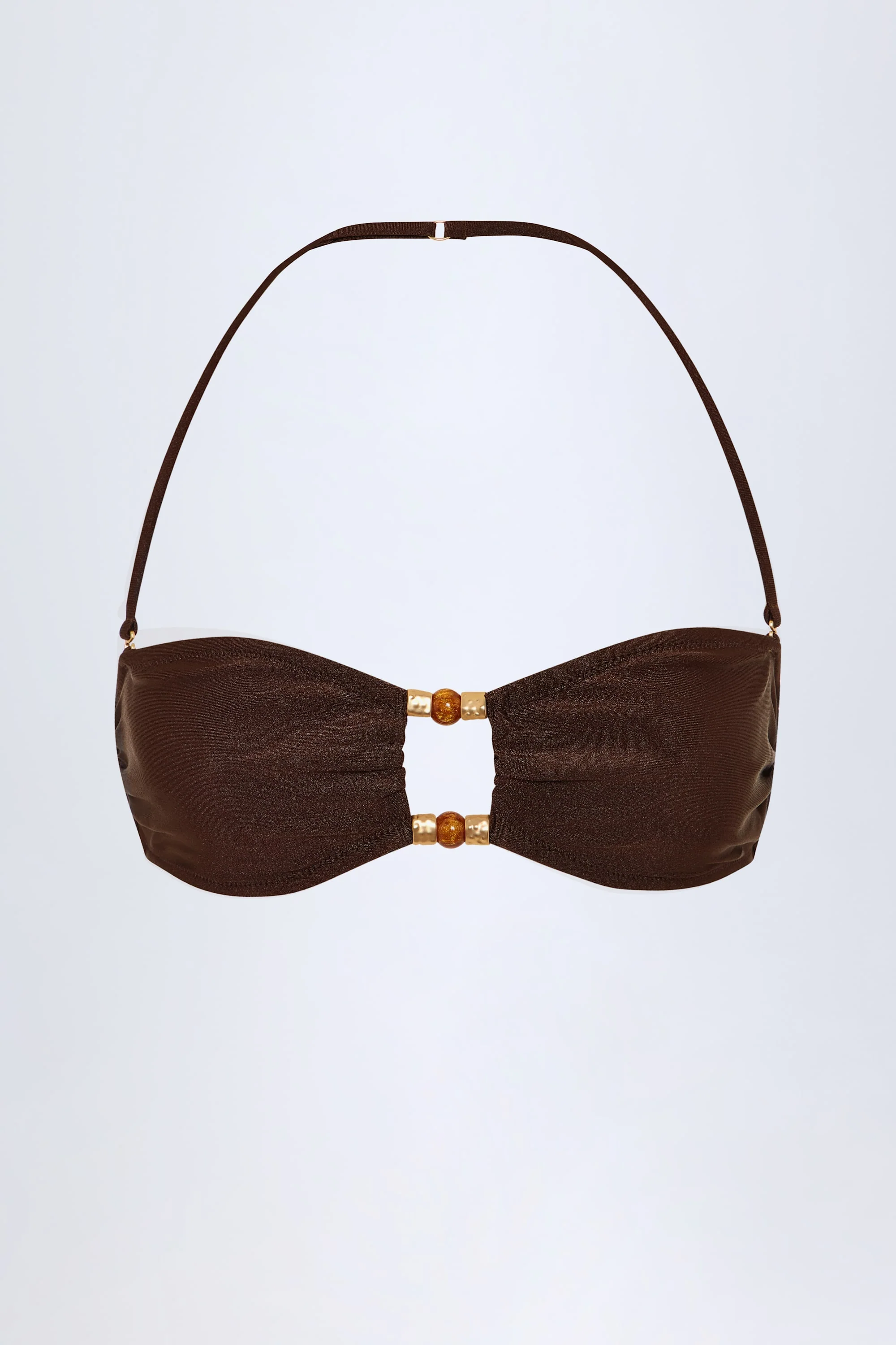 Bead-Embellished Bandeau Bikini Top in Dark Chocolate - Image 3