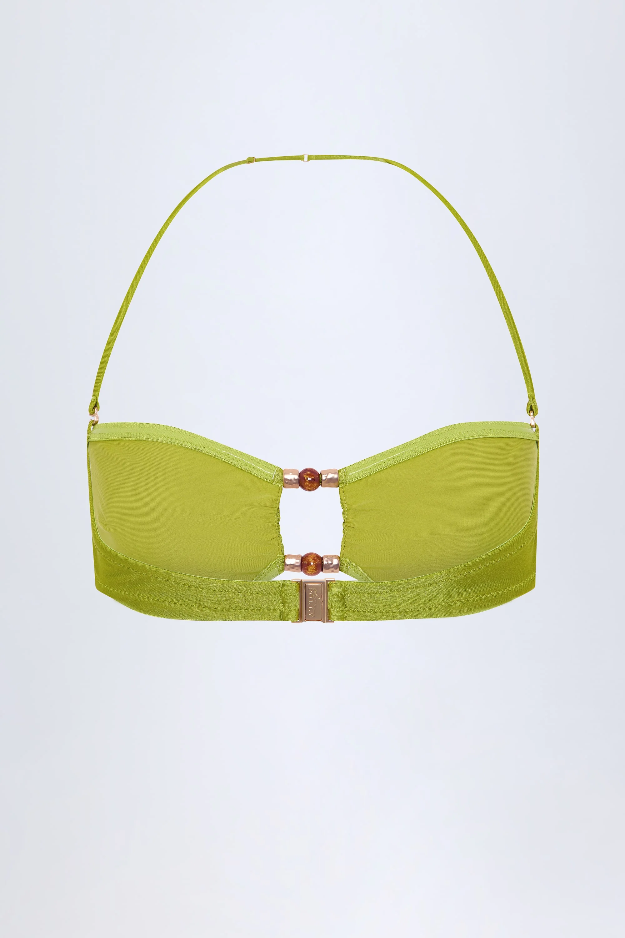 Bead-Embellished Bandeau Bikini Top in Olive Green - Image 4