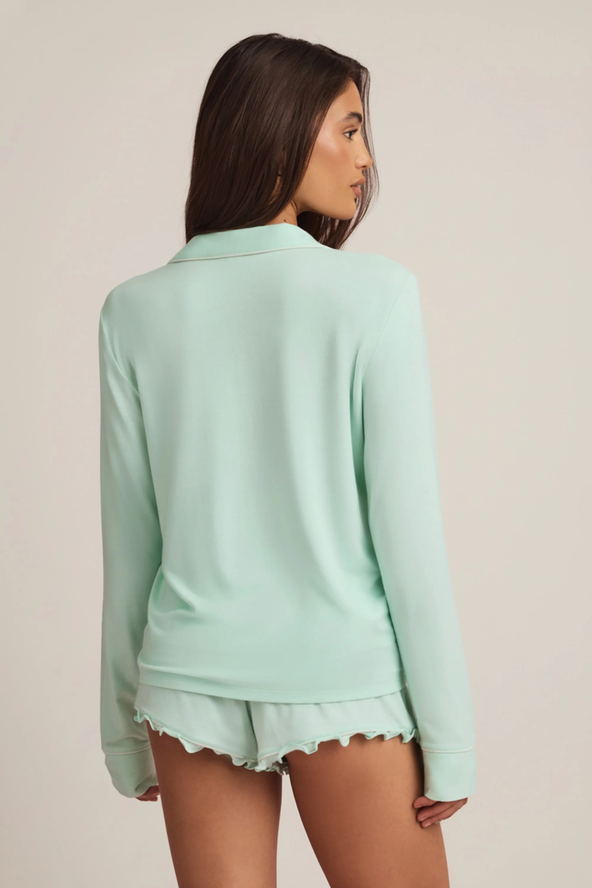 Modal Ruffle-Trim Pyjama Shorts in Mint - Image 7