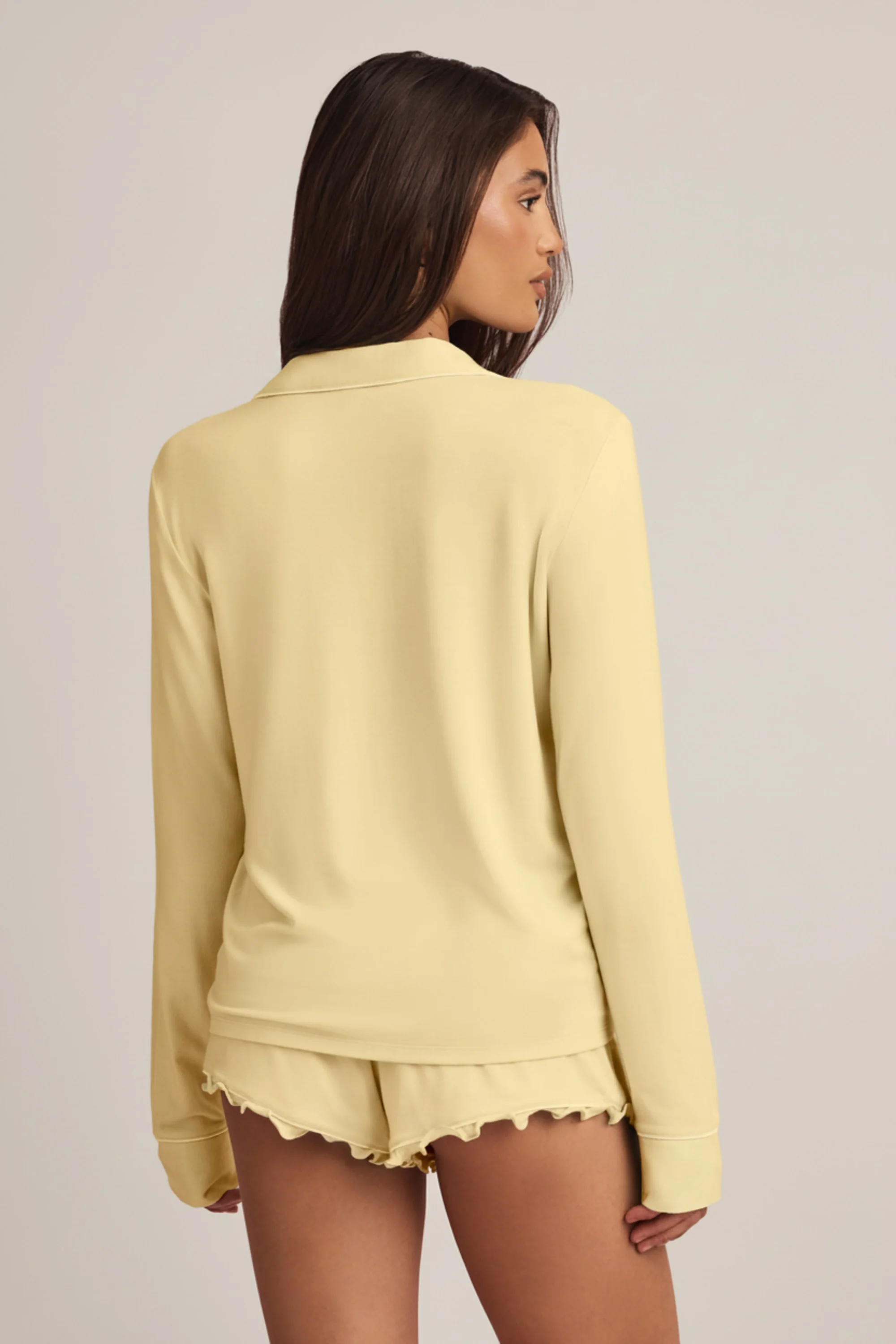 Modal Ruffle-Trim Pyjama Shorts in Pastel Yellow - Image 3