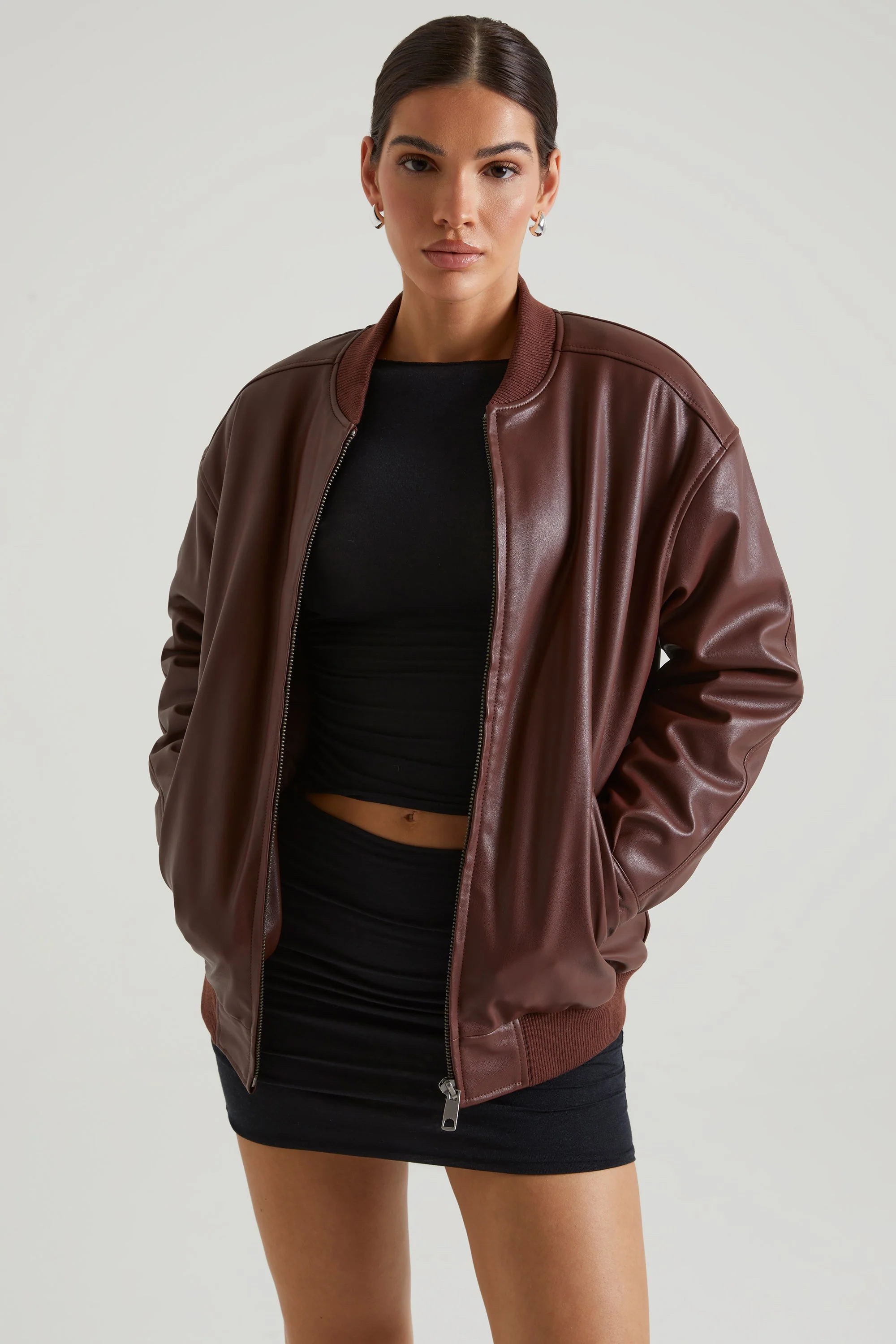 Faux Leather Jacket in Brown - Image 6