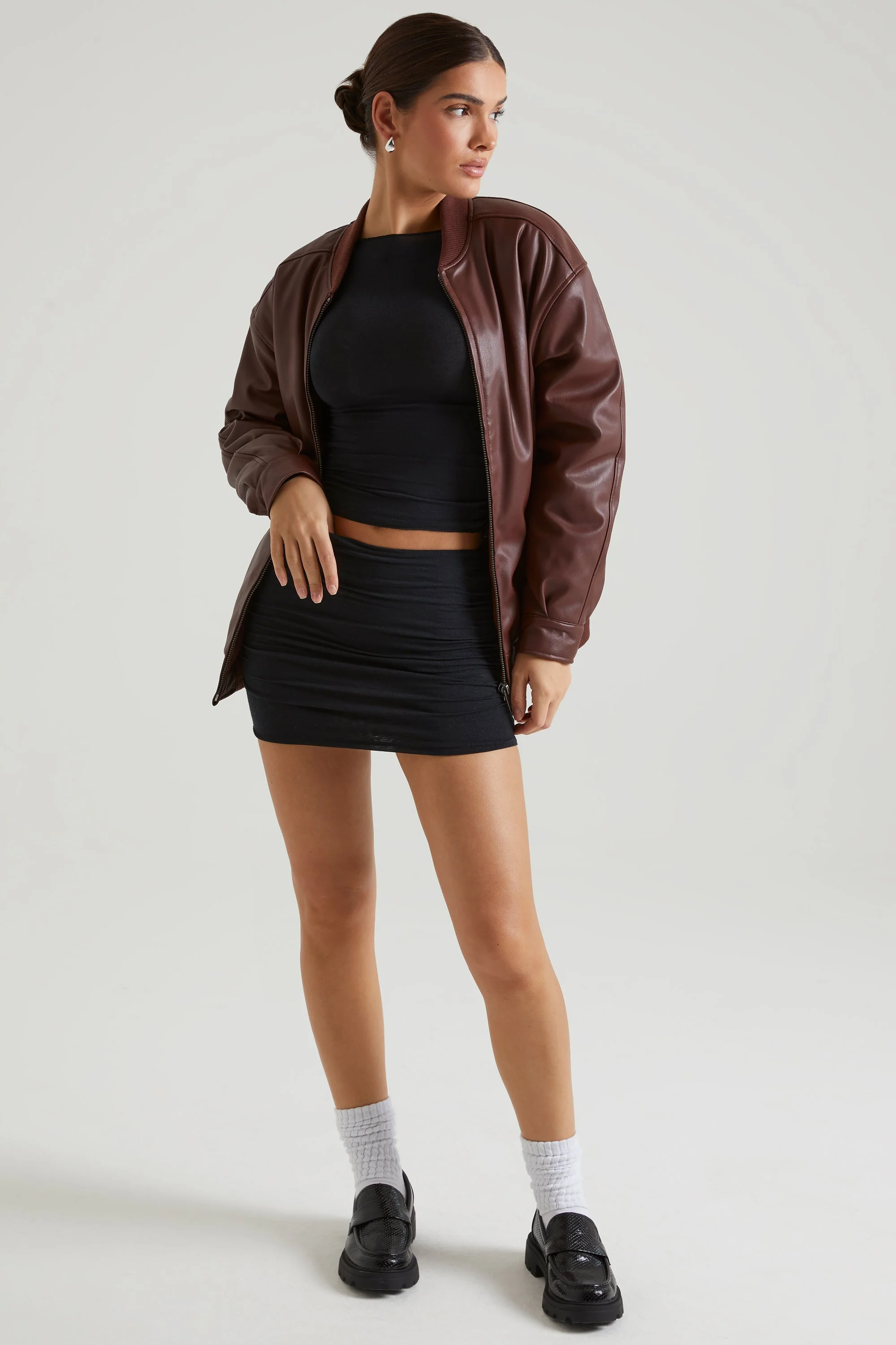 Faux Leather Jacket in Brown - Image 8