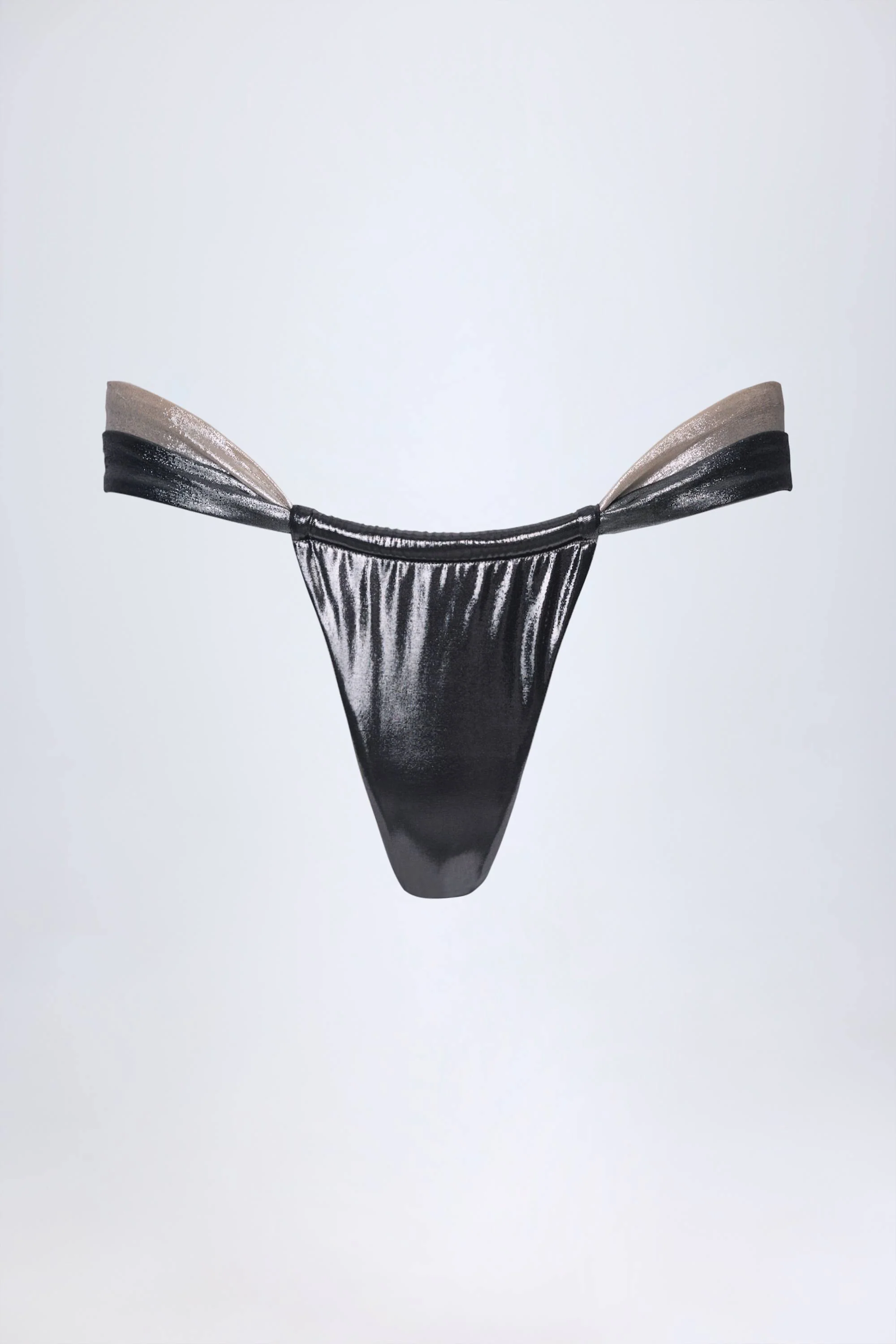 Ruched Thong Bikini Bottoms in Silver Chrome - Image 5