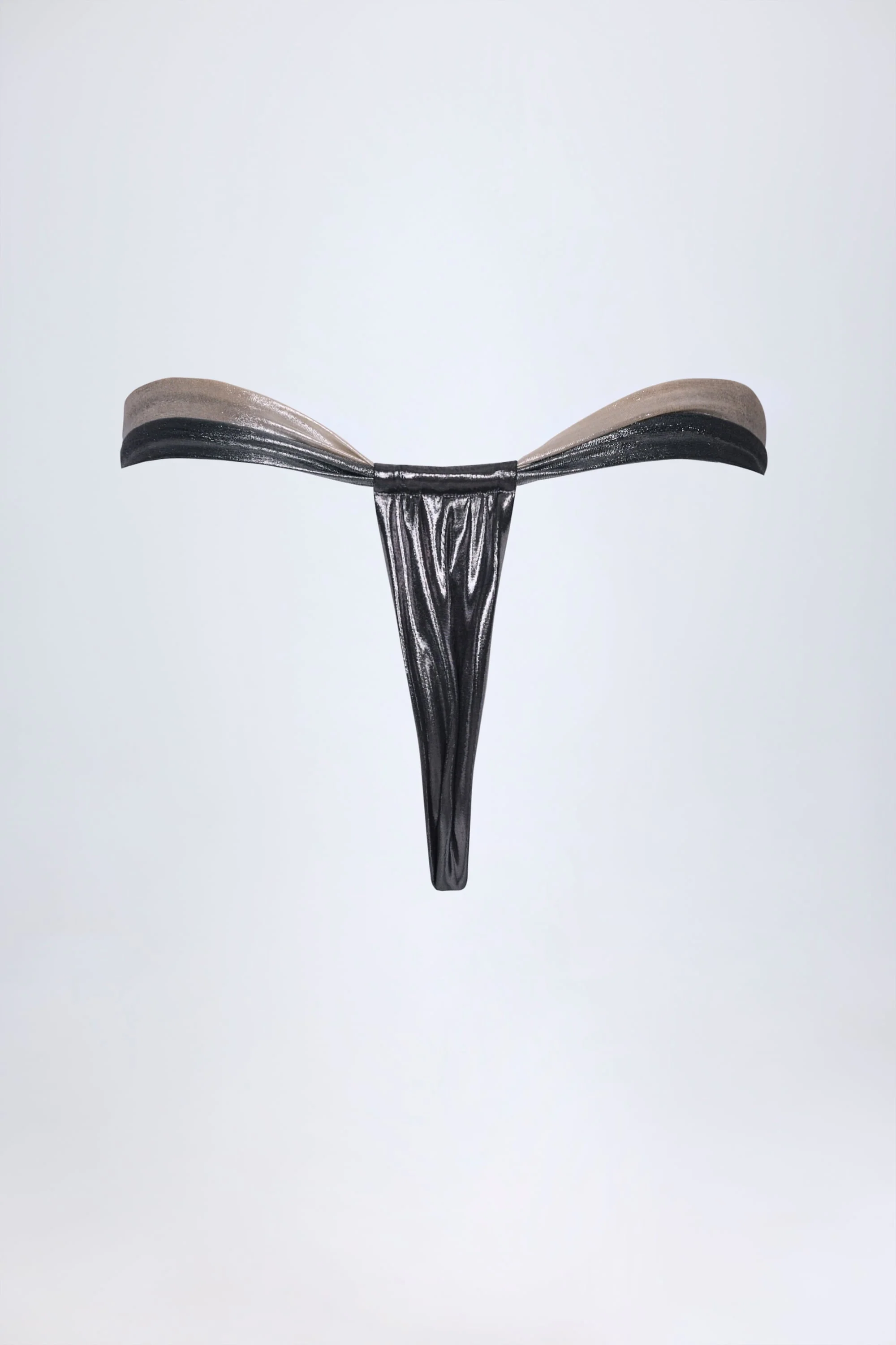 Ruched Thong Bikini Bottoms in Silver Chrome - Image 6