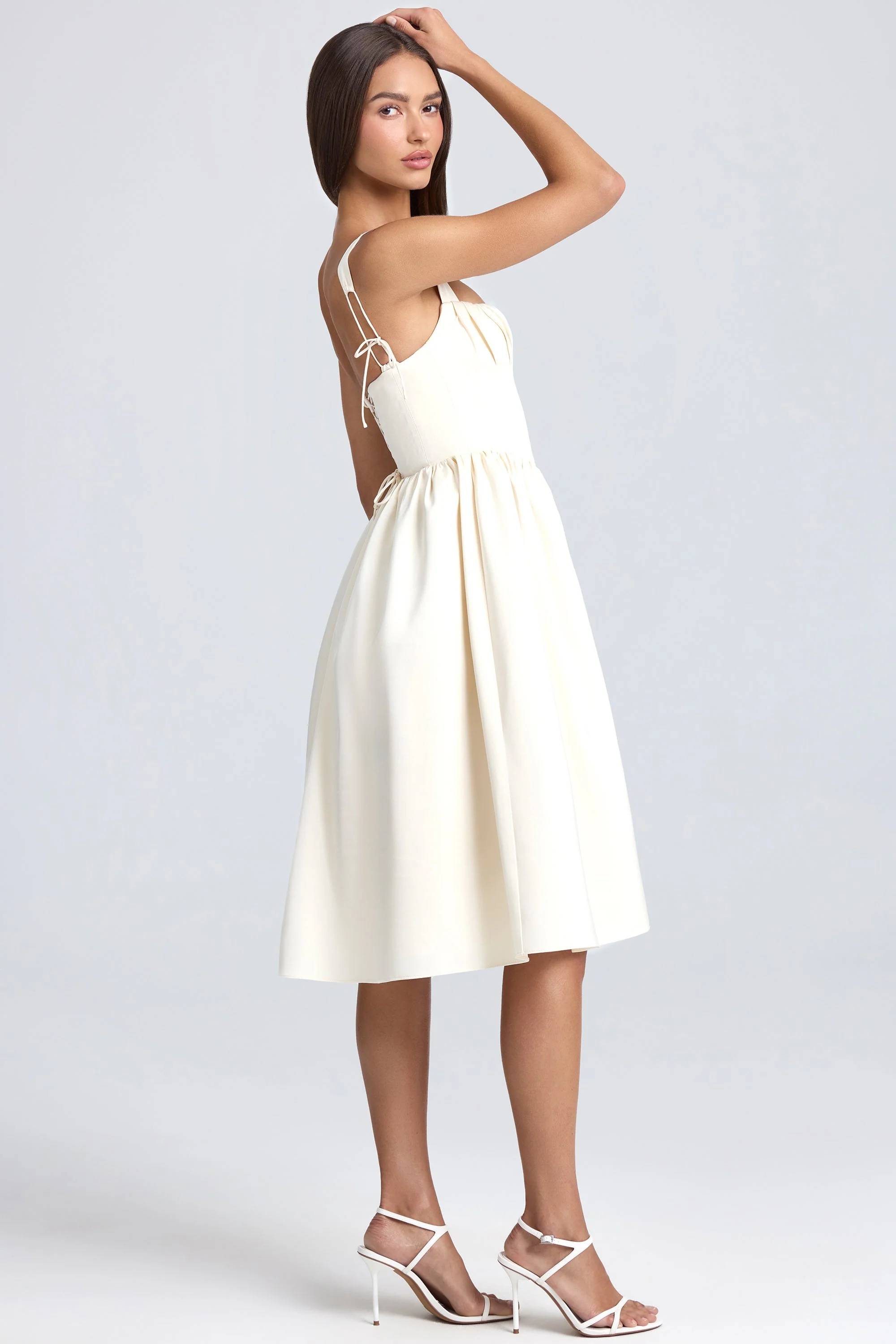 Draped Corset Midaxi Dress in Ivory - Image 3