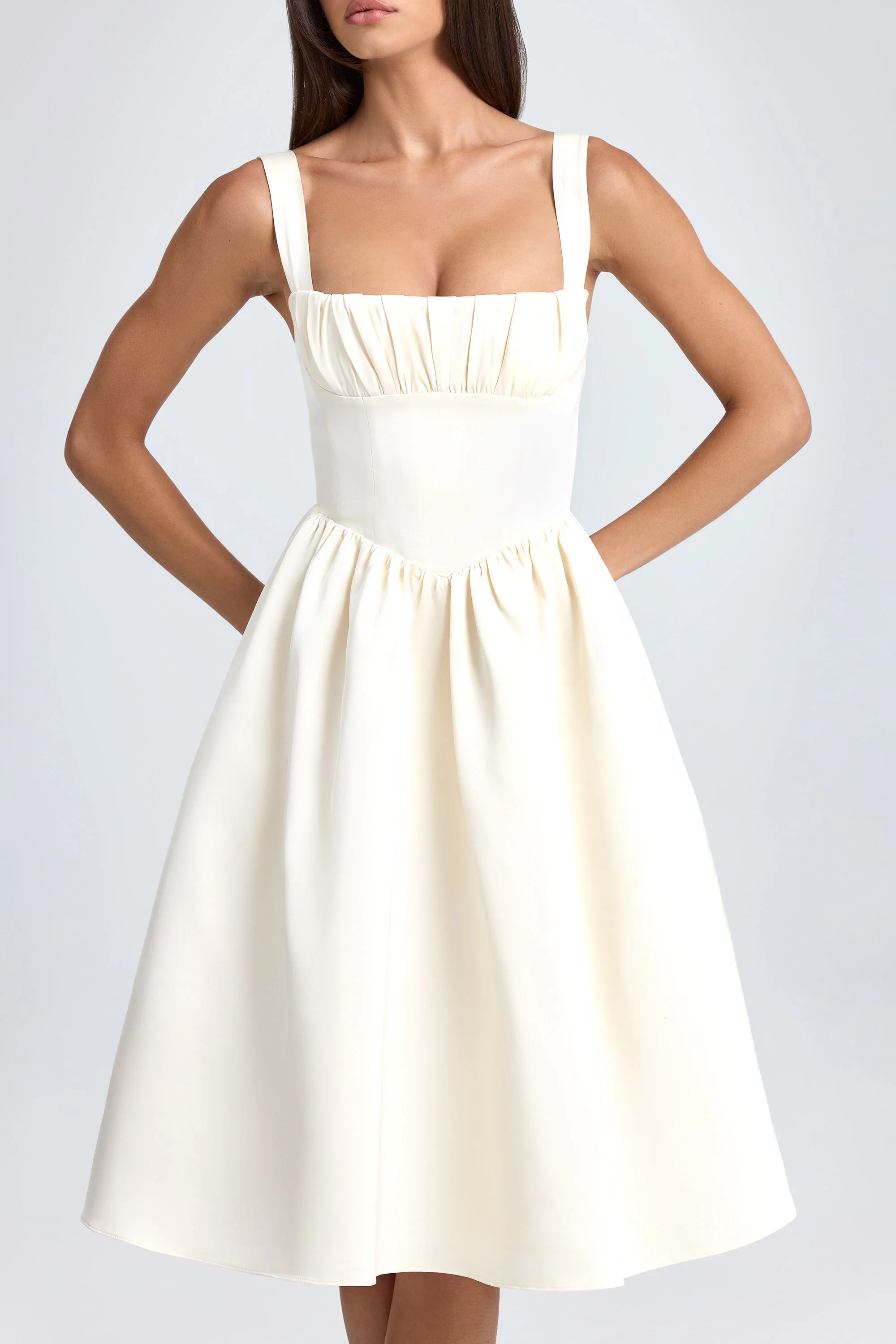Draped Corset Midaxi Dress in Ivory - Image 4