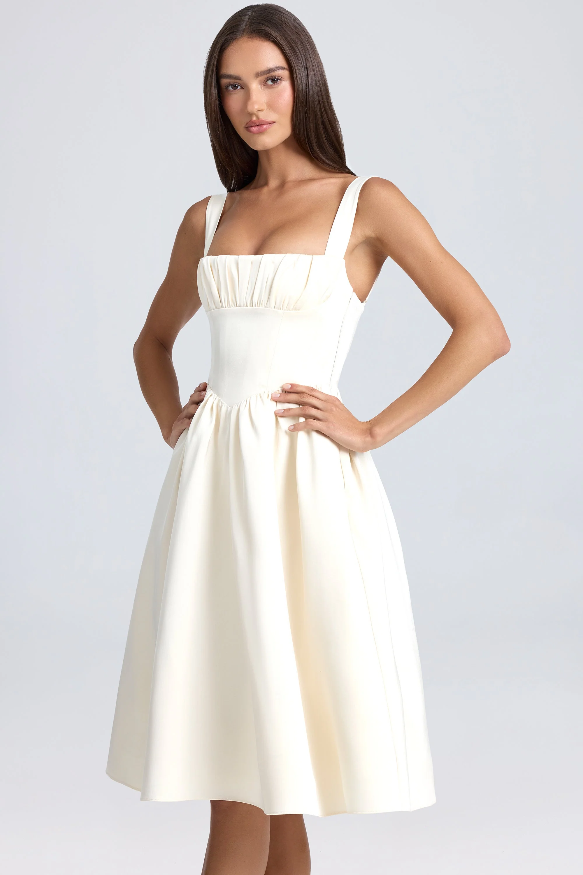 Draped Corset Midaxi Dress in Ivory - Image 6