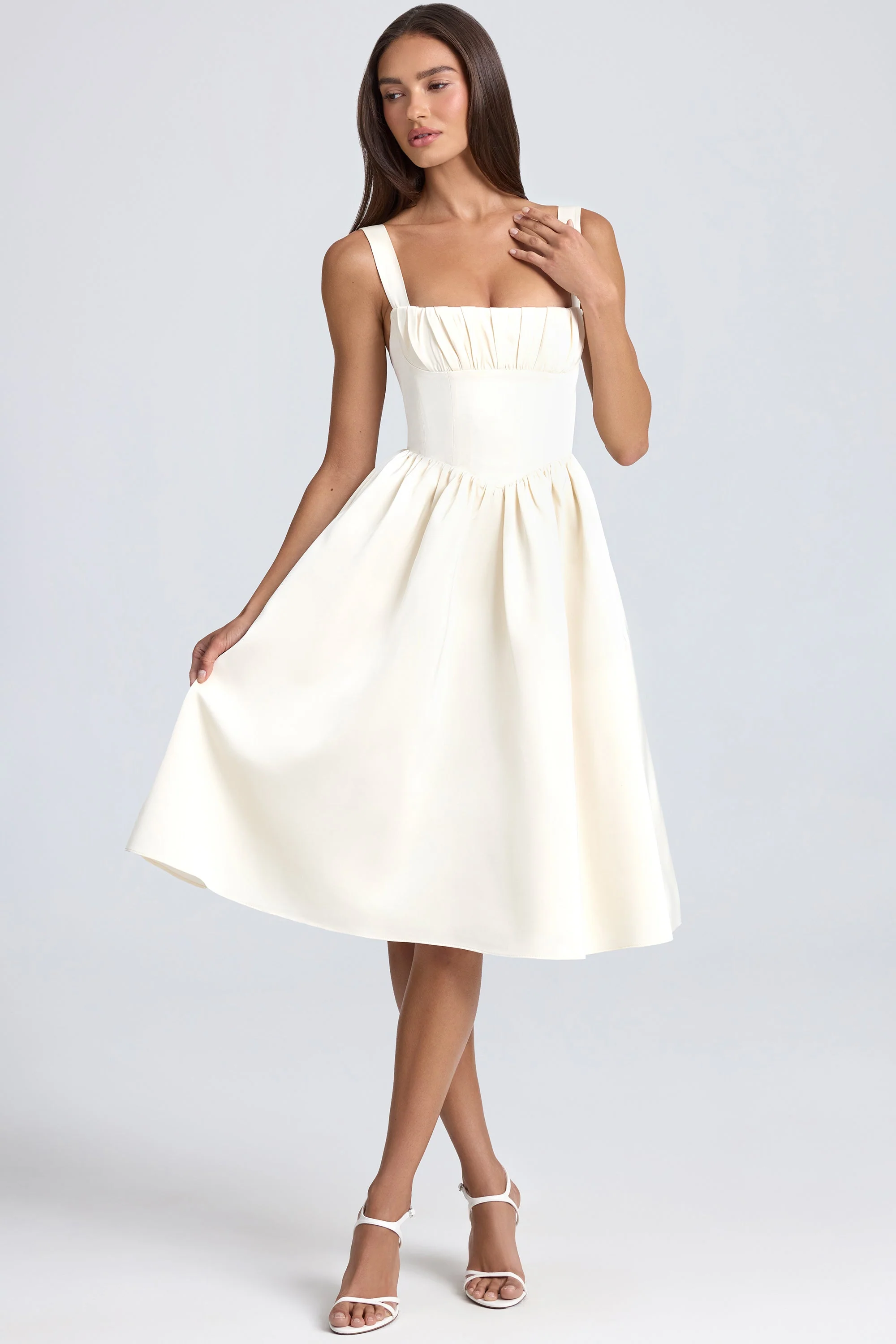 Draped Corset Midaxi Dress in Ivory - Image 7