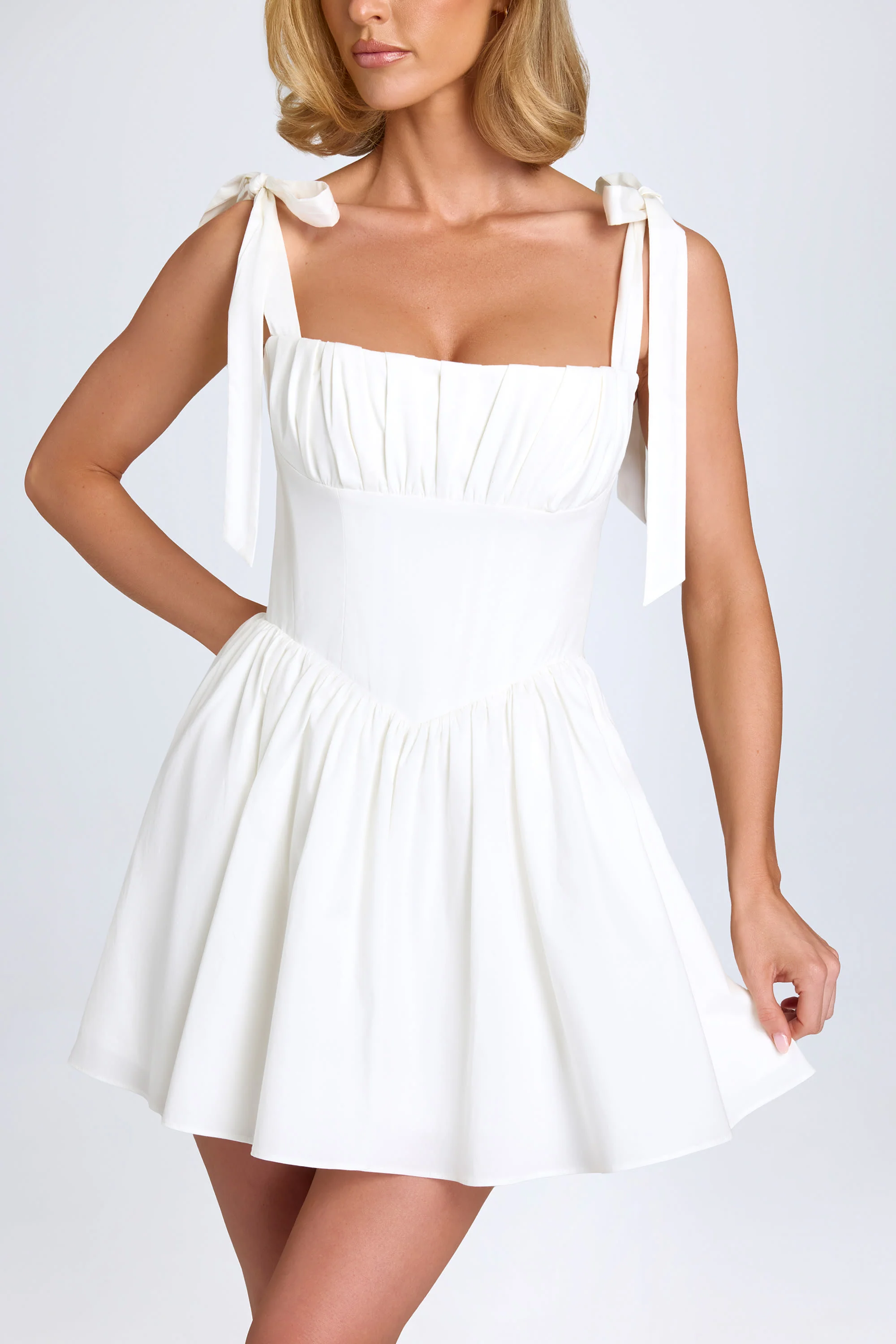 Ruched Corset Mini Dress in White - Image 6