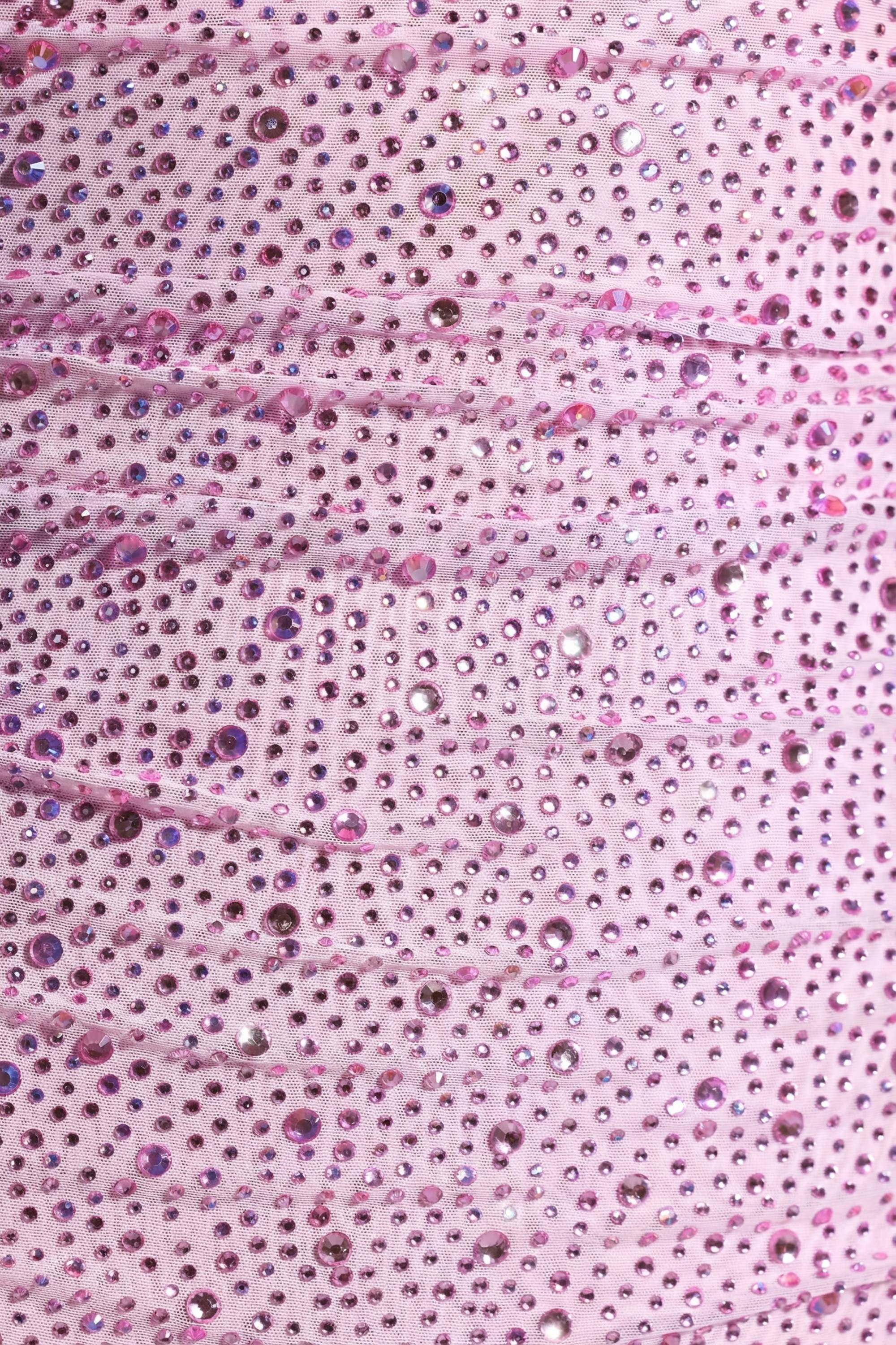 Embellished Draped Cowl-Neck Mini Dress in Peony Pink - Image 7
