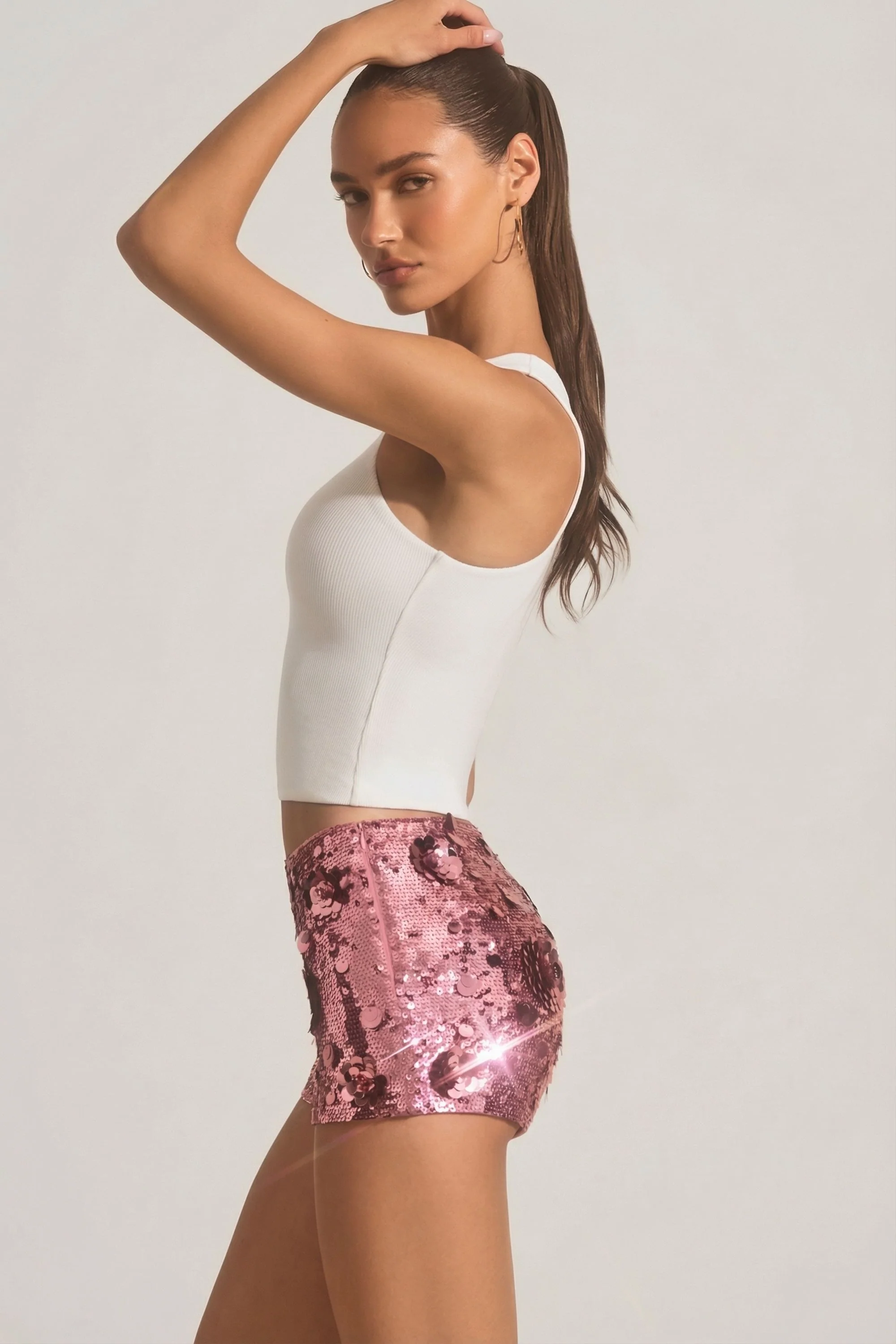 Sequin-Embellished Mini Shorts in Pink - Image 5