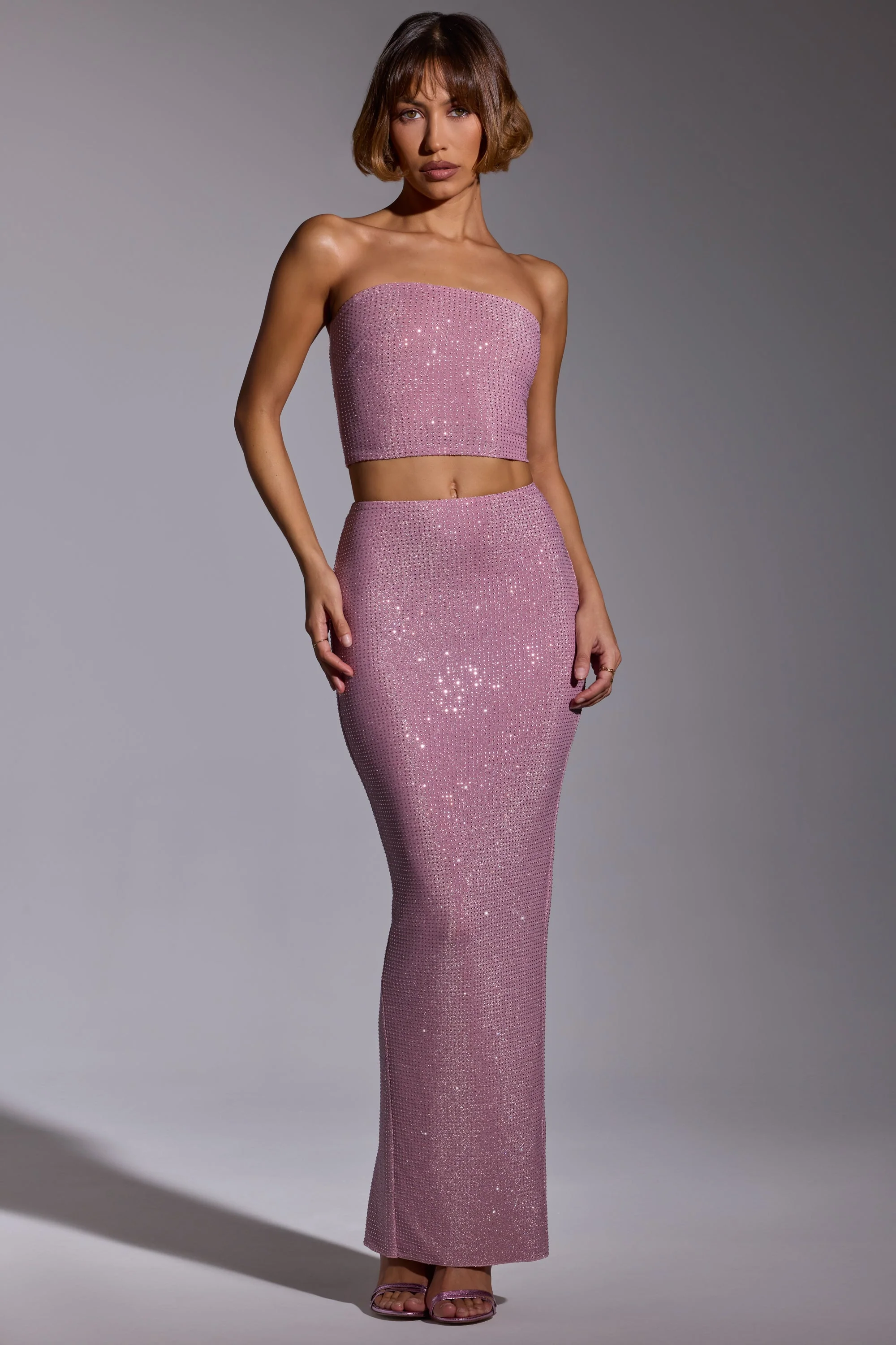Embellished Mid Rise Gown Skirt in Light Pink - Image 4