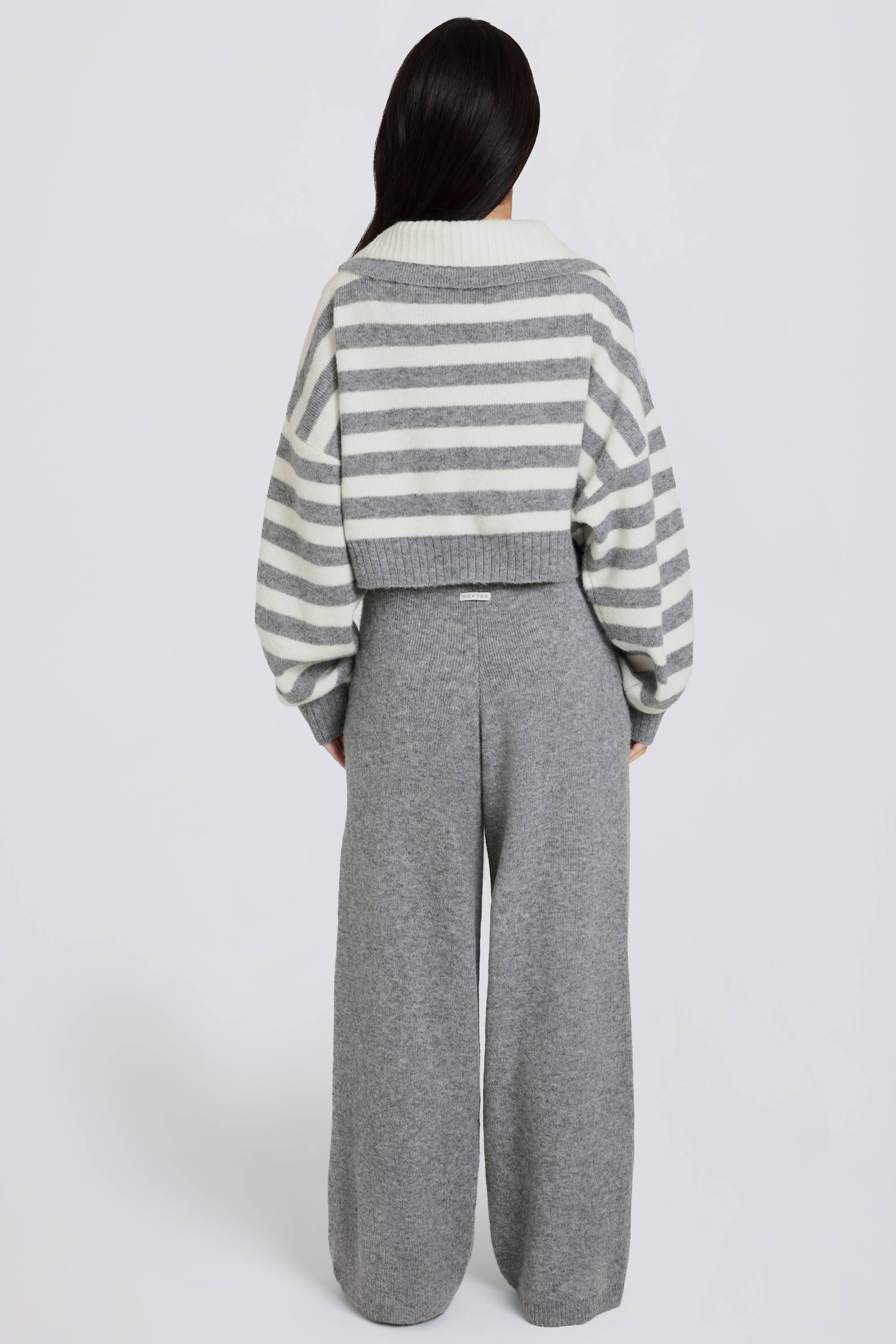 Knit Mid-Rise Wide-Leg Joggers in Grey - Image 2