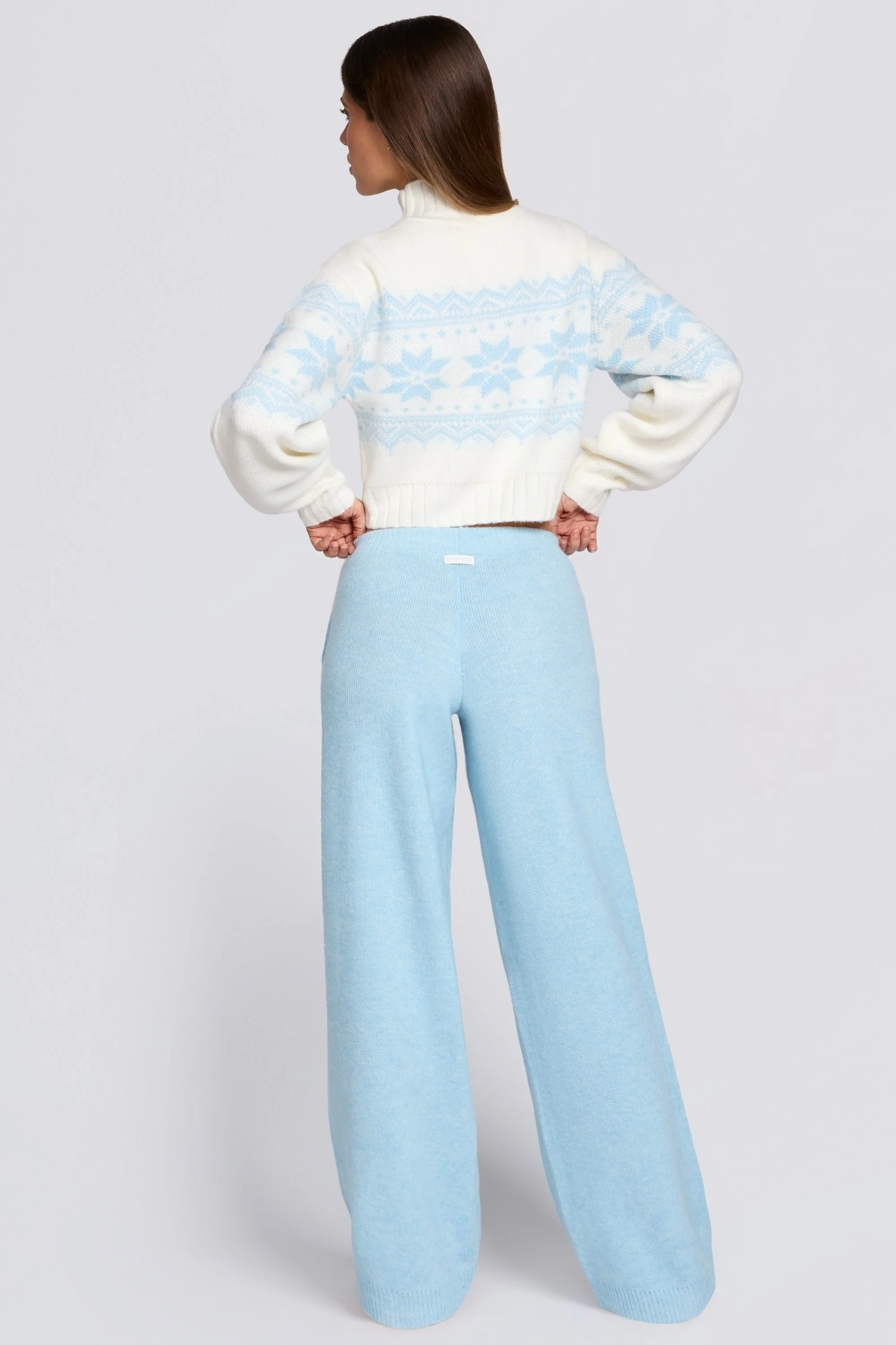 Knit Mid-Rise Wide-Leg Joggers in Powder Blue - Image 2