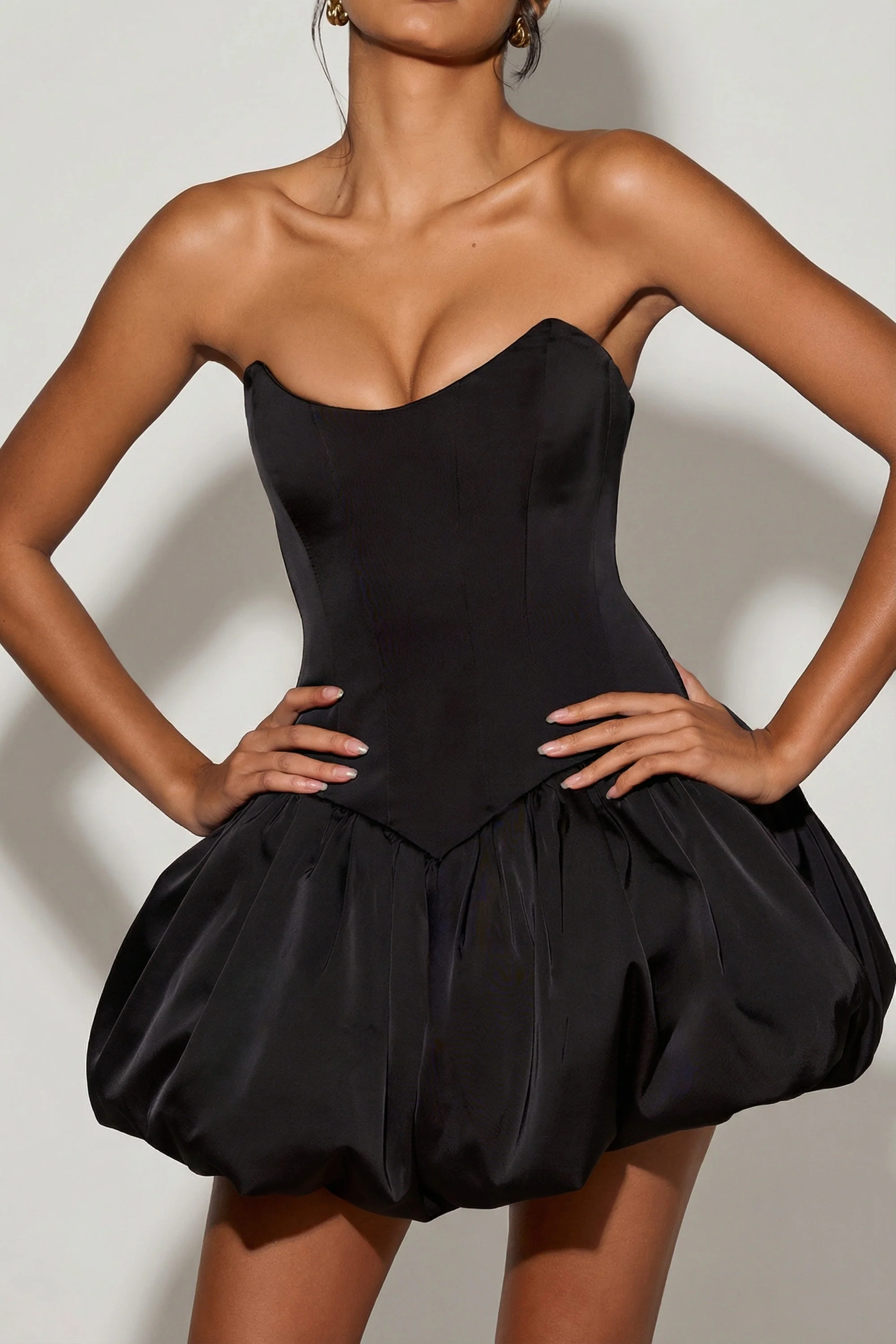 Lace-Up Bubble Hem Corset Micro Mini Dress in Black - Image 4