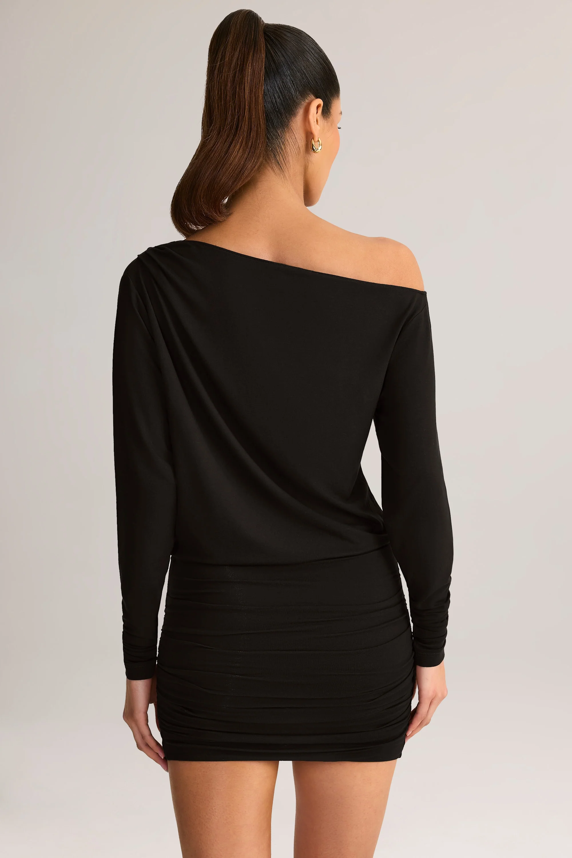 Modal Off-Shoulder Wrap Mini Dress in Black - Image 2