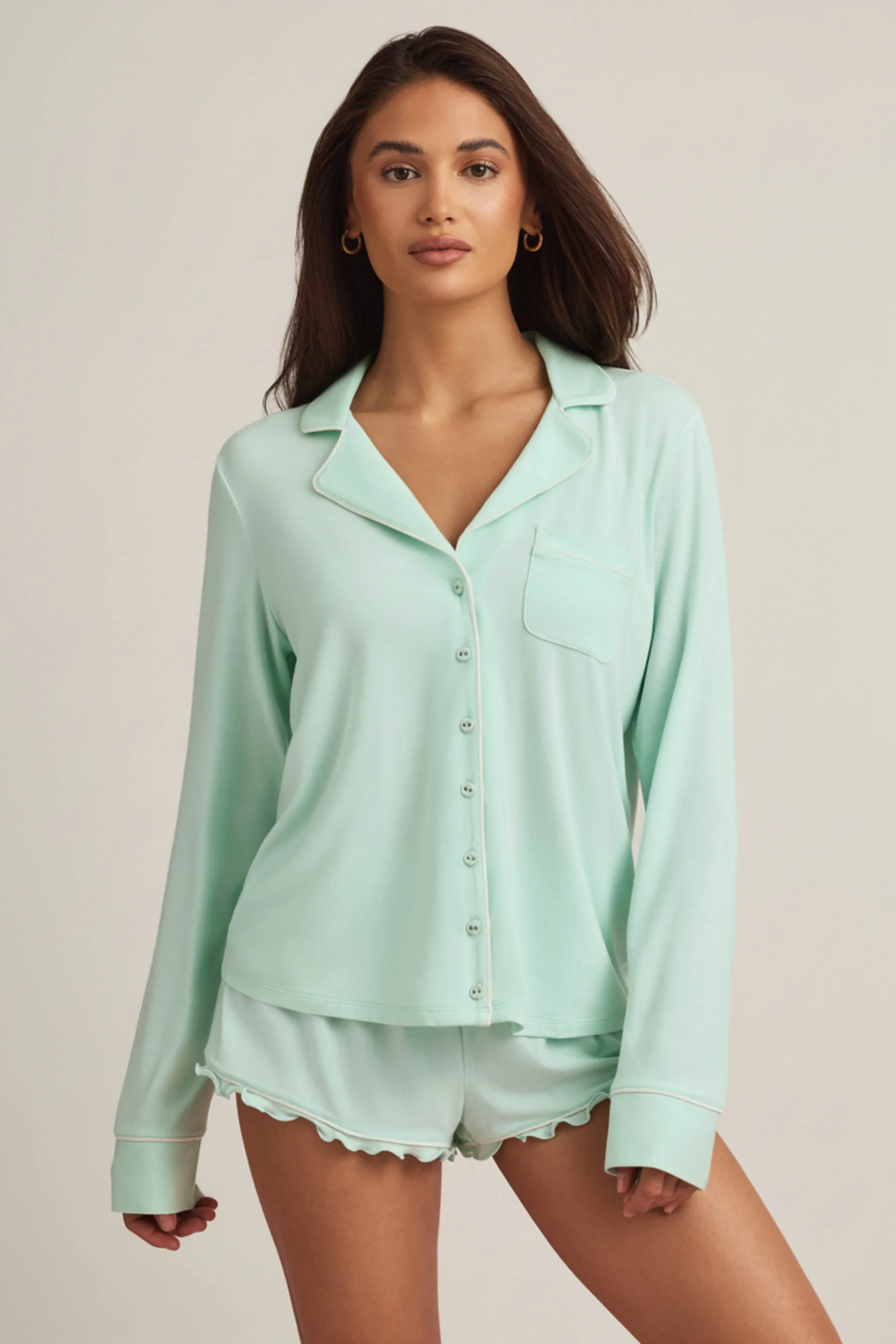 Modal Long-Sleeve Pyjama Top in Mint - Image 7