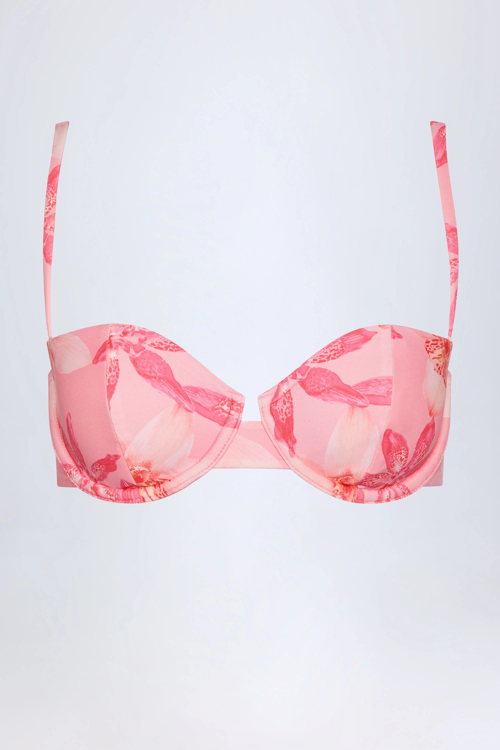 Underwired Balconette Bikini Top in Pink Orchid Print - Image 3