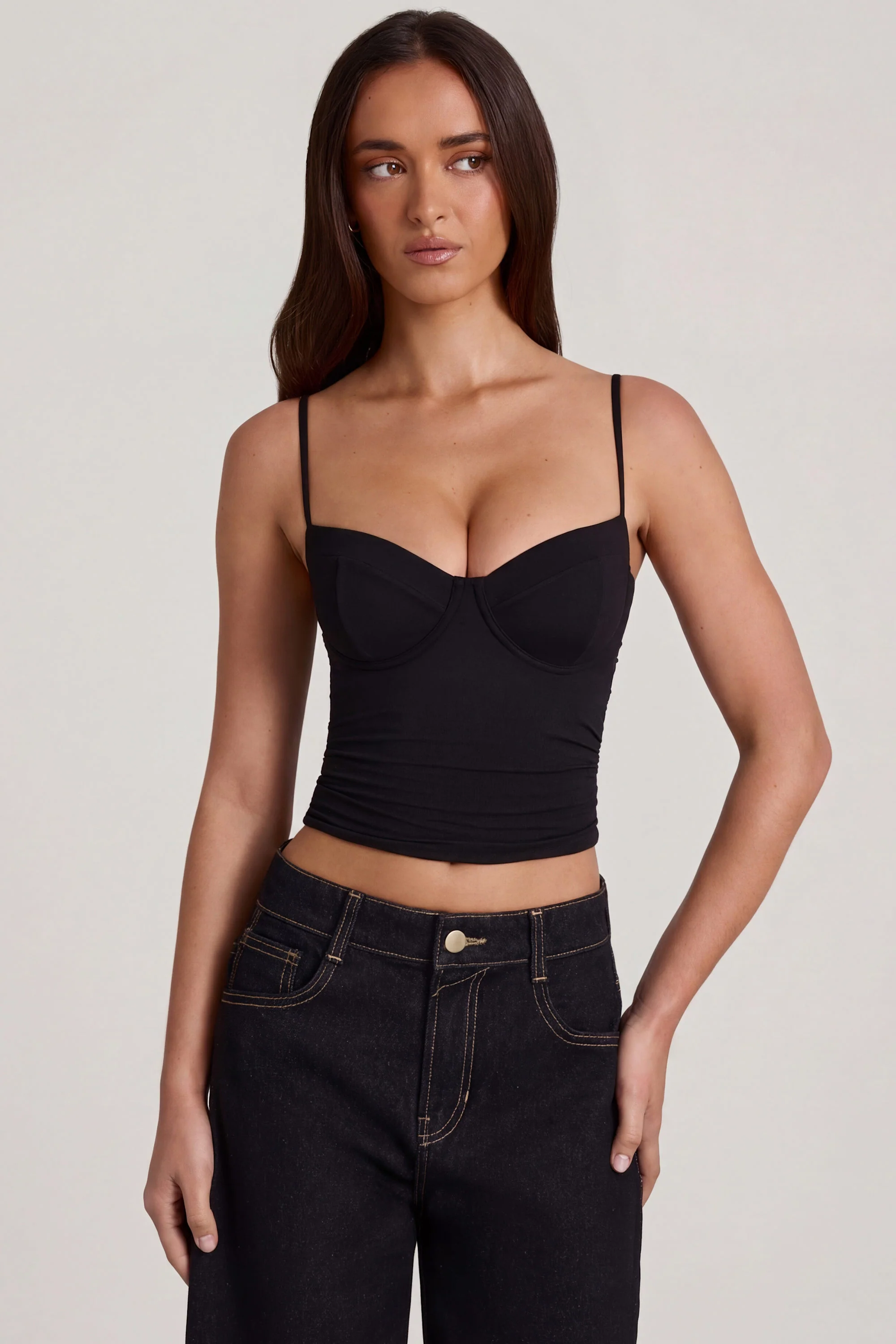 Modal Underwired Camisole Ruched Top in Black - Image 5