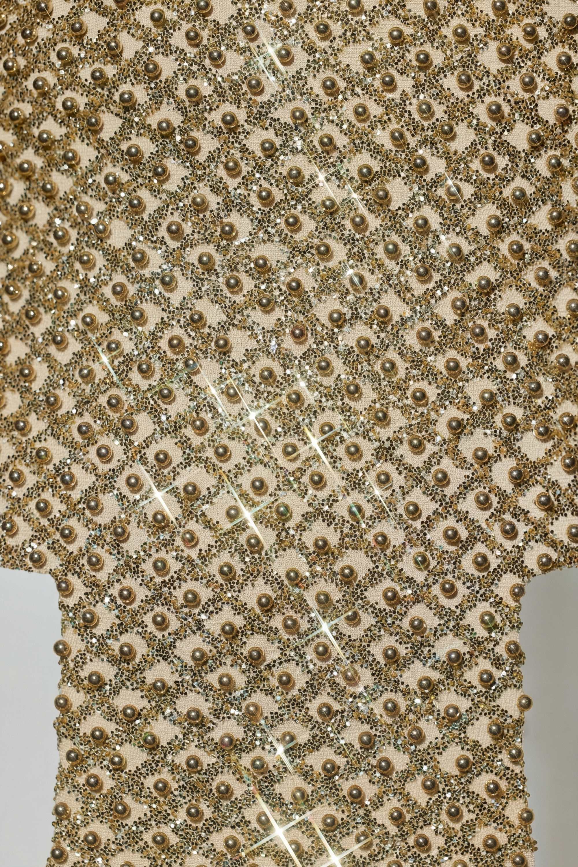 Embellished Sweetheart-Neck Mini Dress in Gold - Image 6