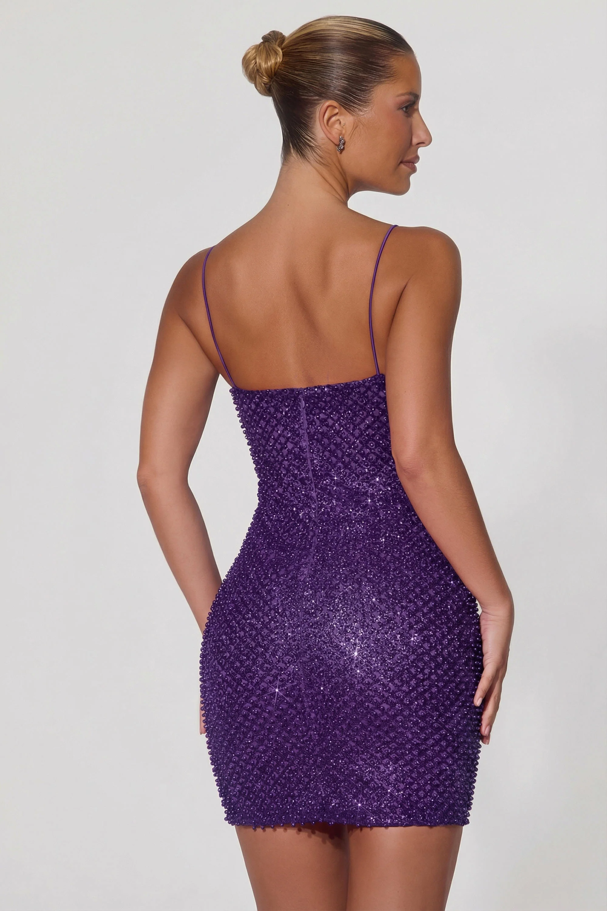 Embellished Sweetheart-Neck Mini Dress in Purple - Image 2