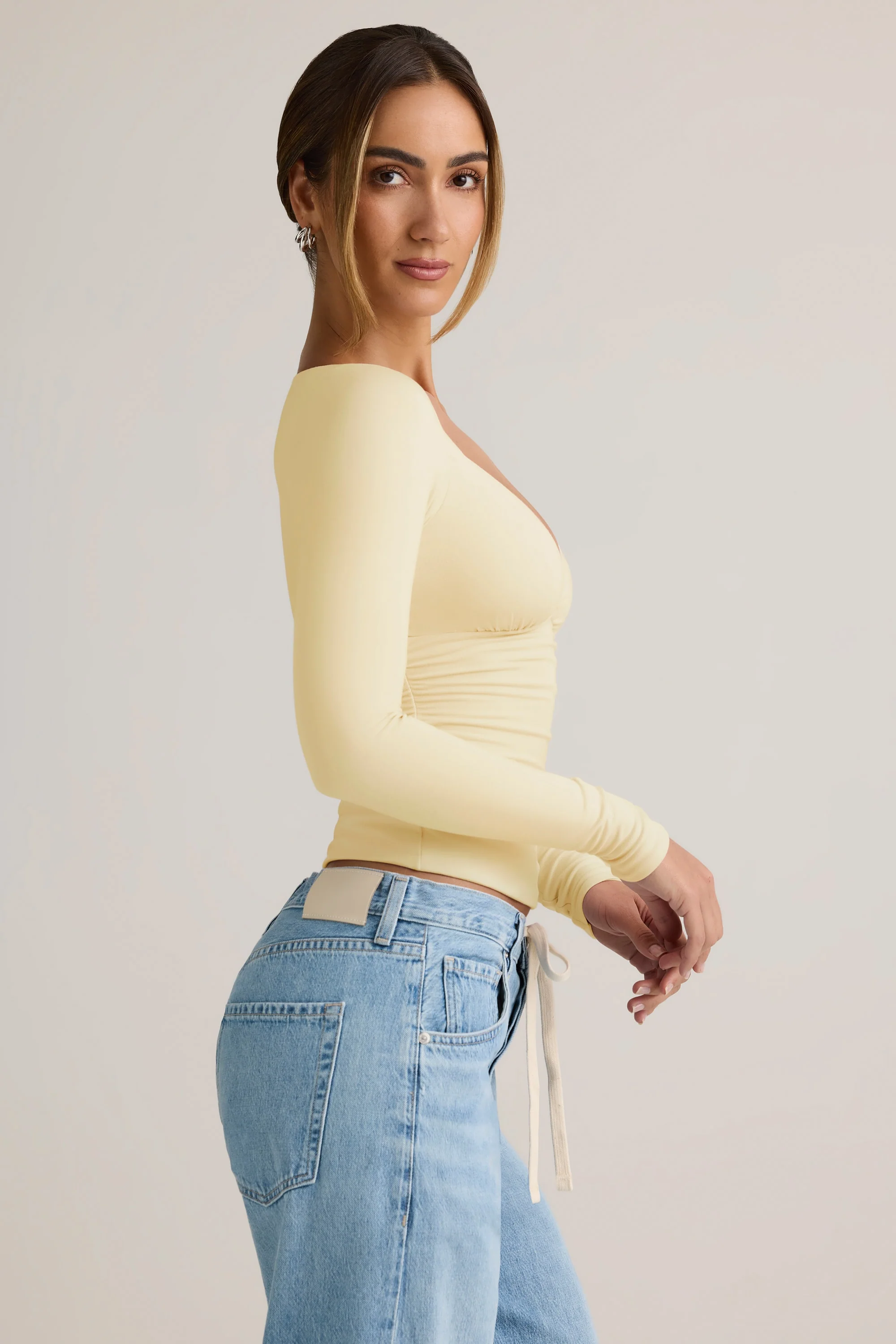 Modal Ruched Long-Sleeve Top in Buttercream Yellow - Image 4