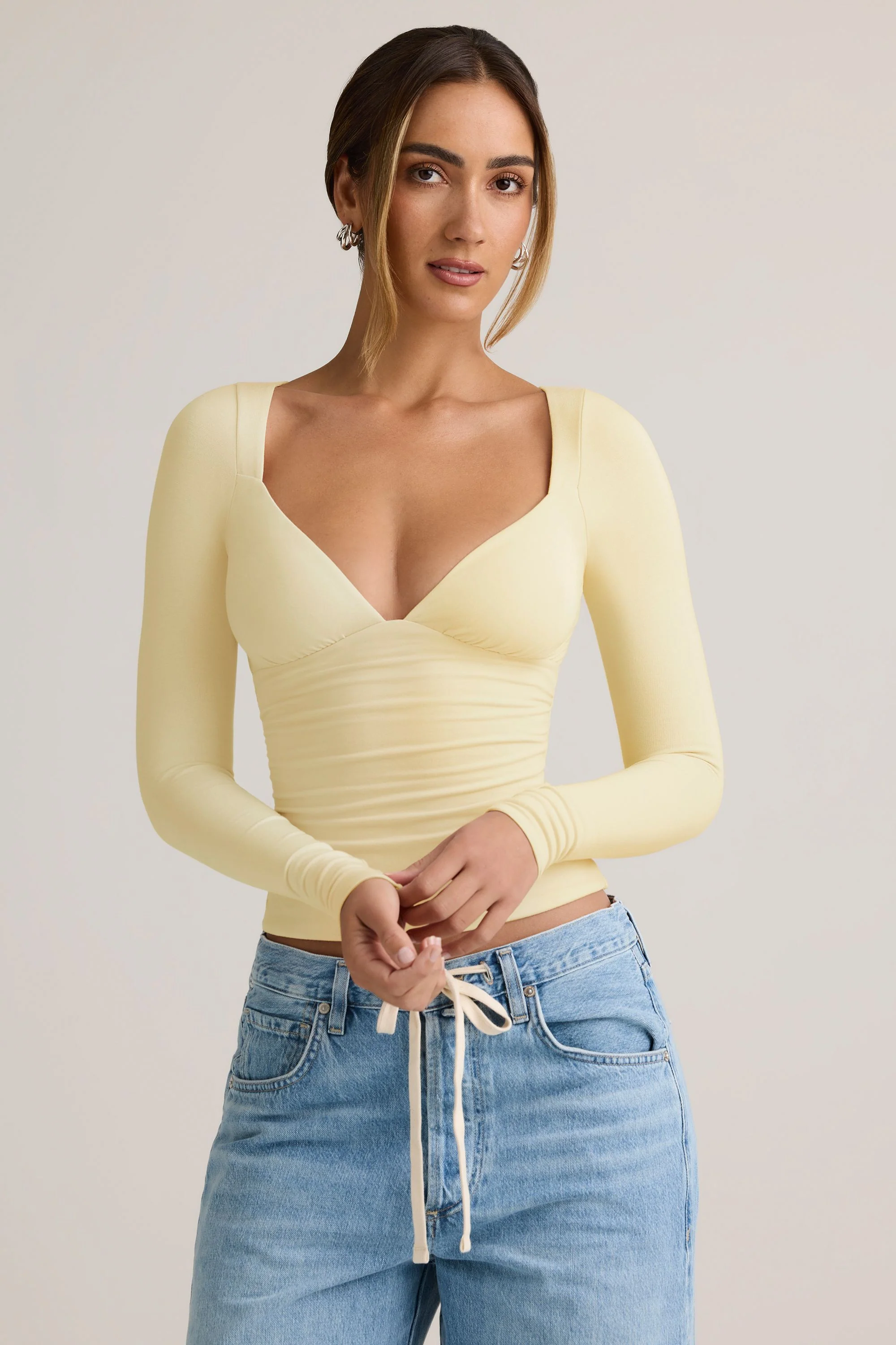 Modal Ruched Long-Sleeve Top in Buttercream Yellow - Image 5