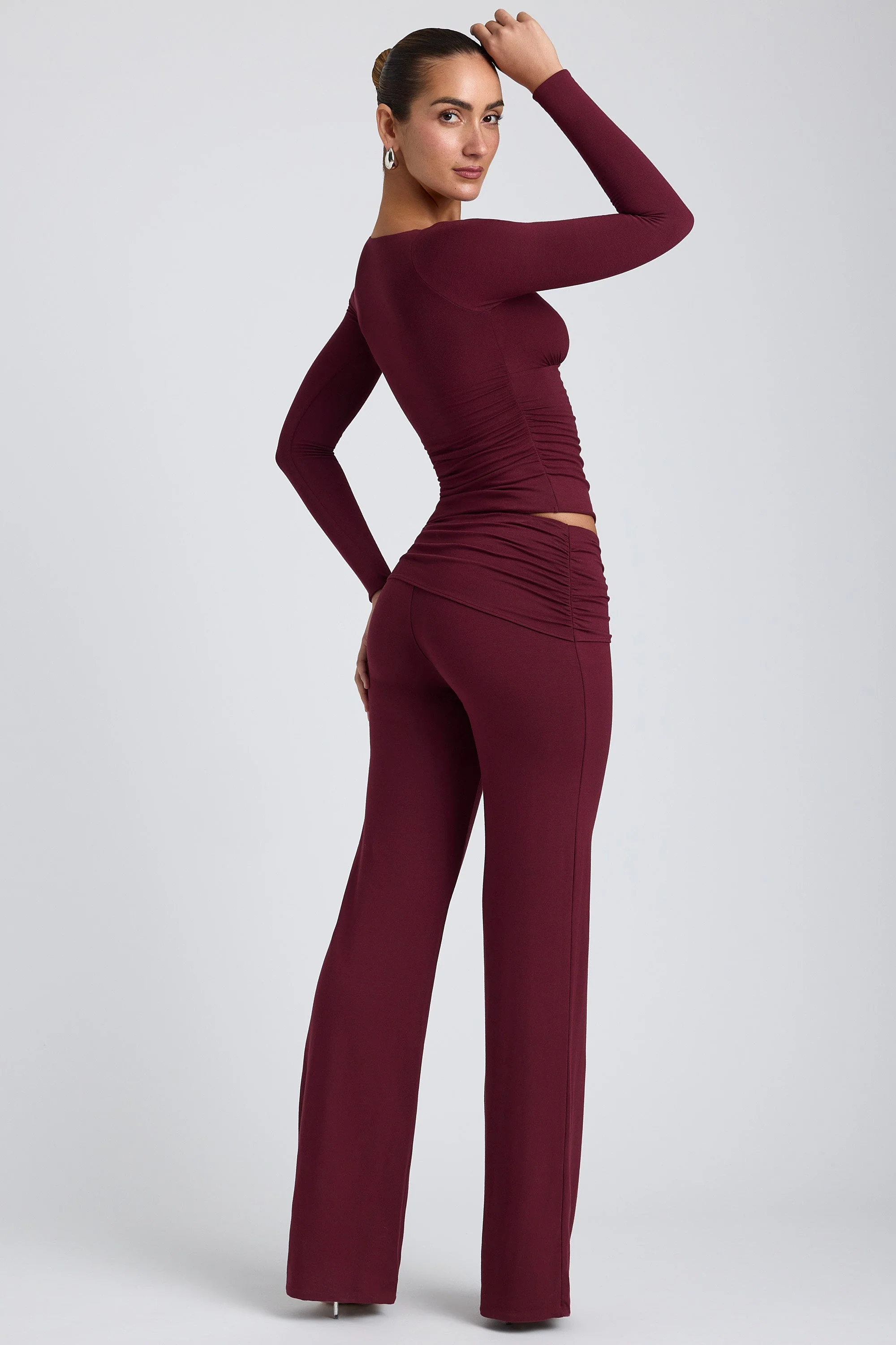 Modal Ruched Long-Sleeve Top in Plum - Image 10