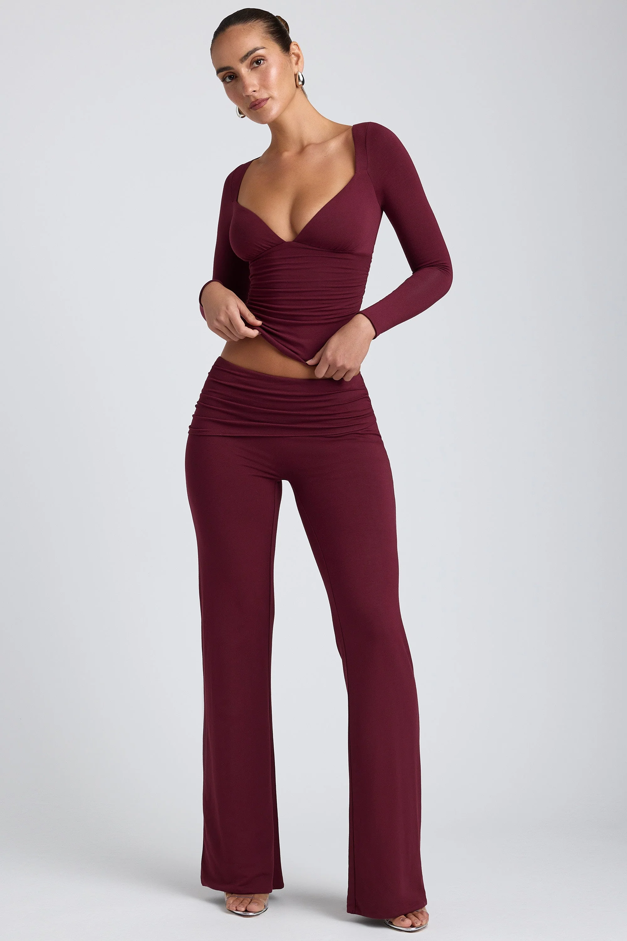 Modal Ruched Long-Sleeve Top in Plum - Image 11