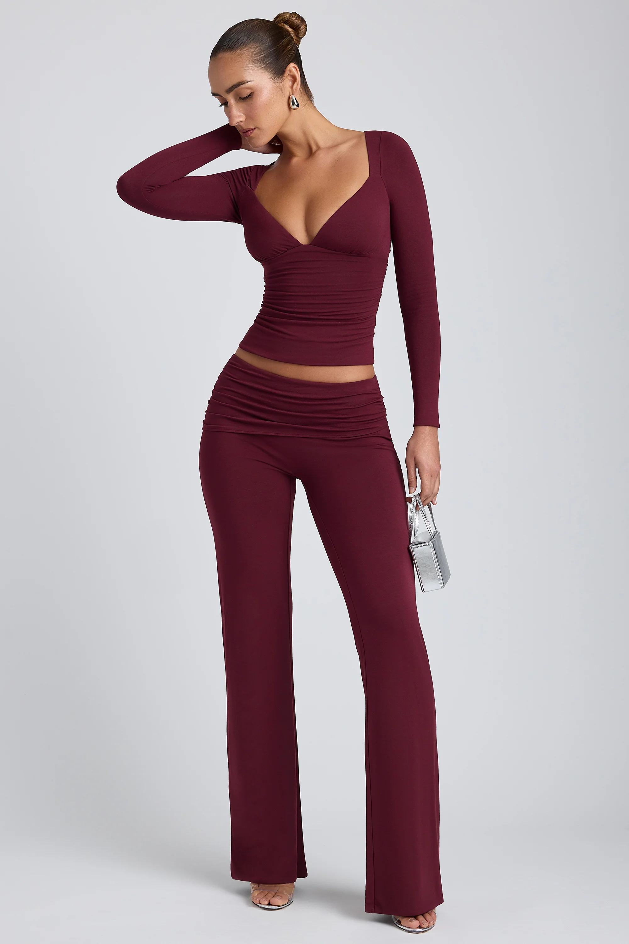 Modal Ruched Long-Sleeve Top in Plum - Image 12