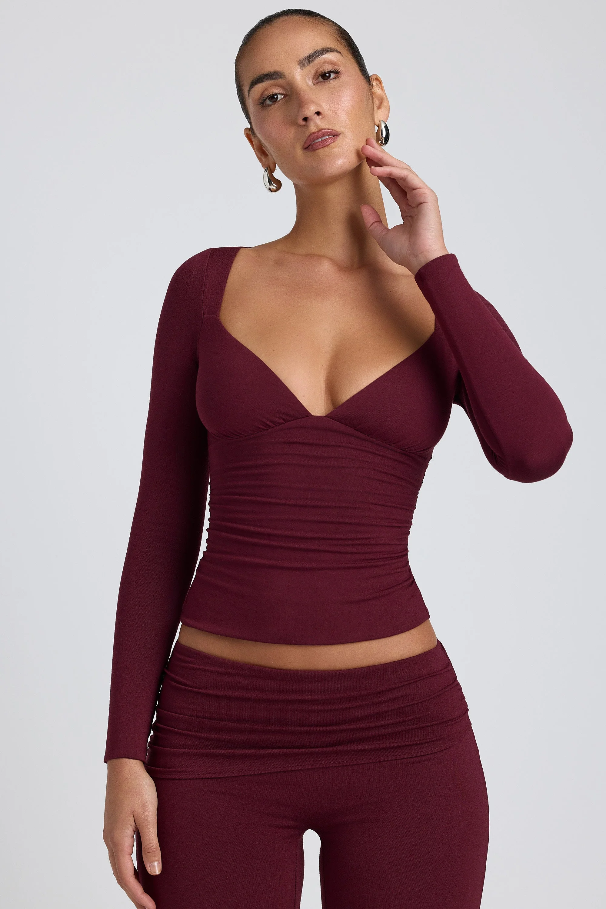 Modal Ruched Long-Sleeve Top in Plum - Image 5