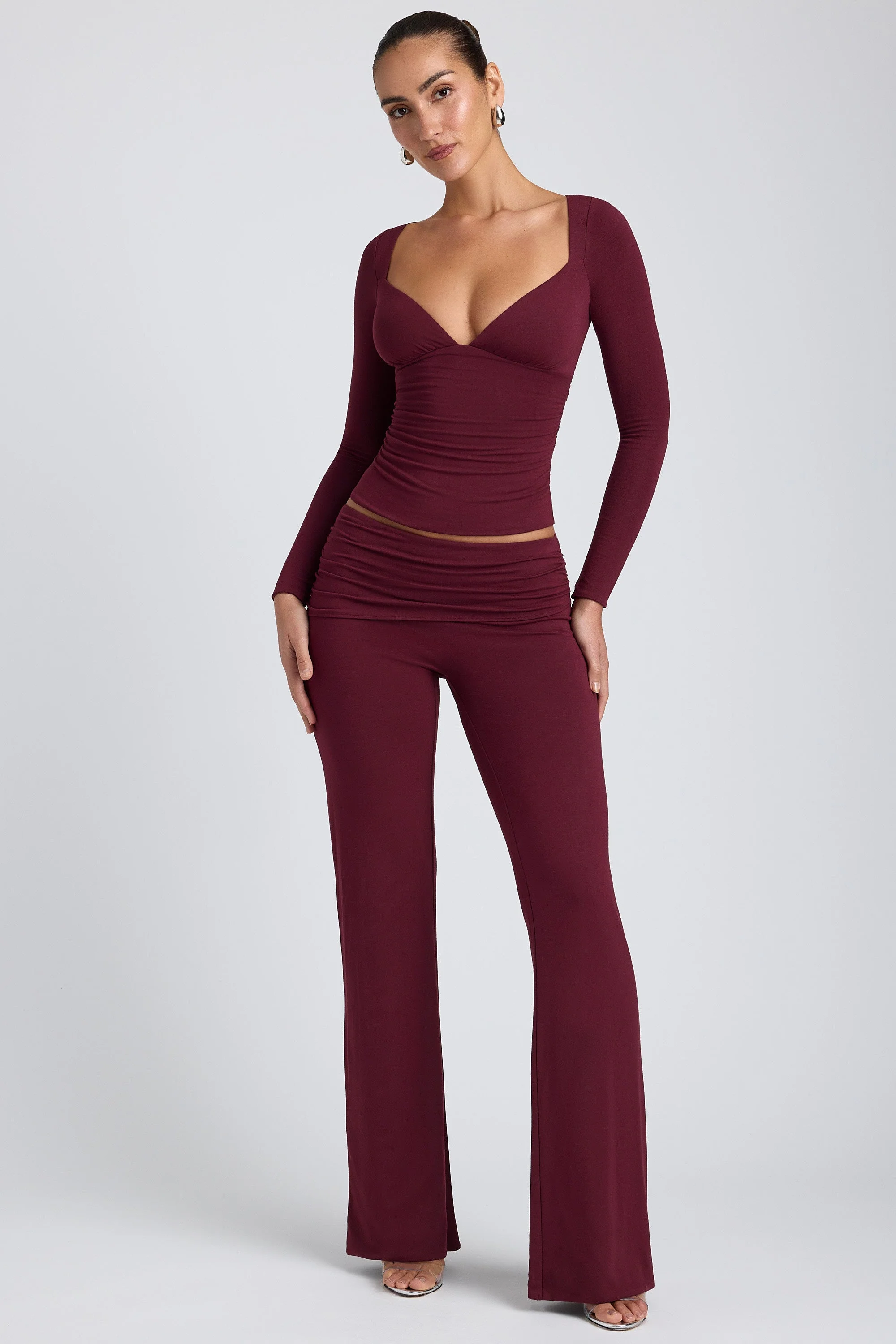 Modal Ruched Long-Sleeve Top in Plum - Image 7