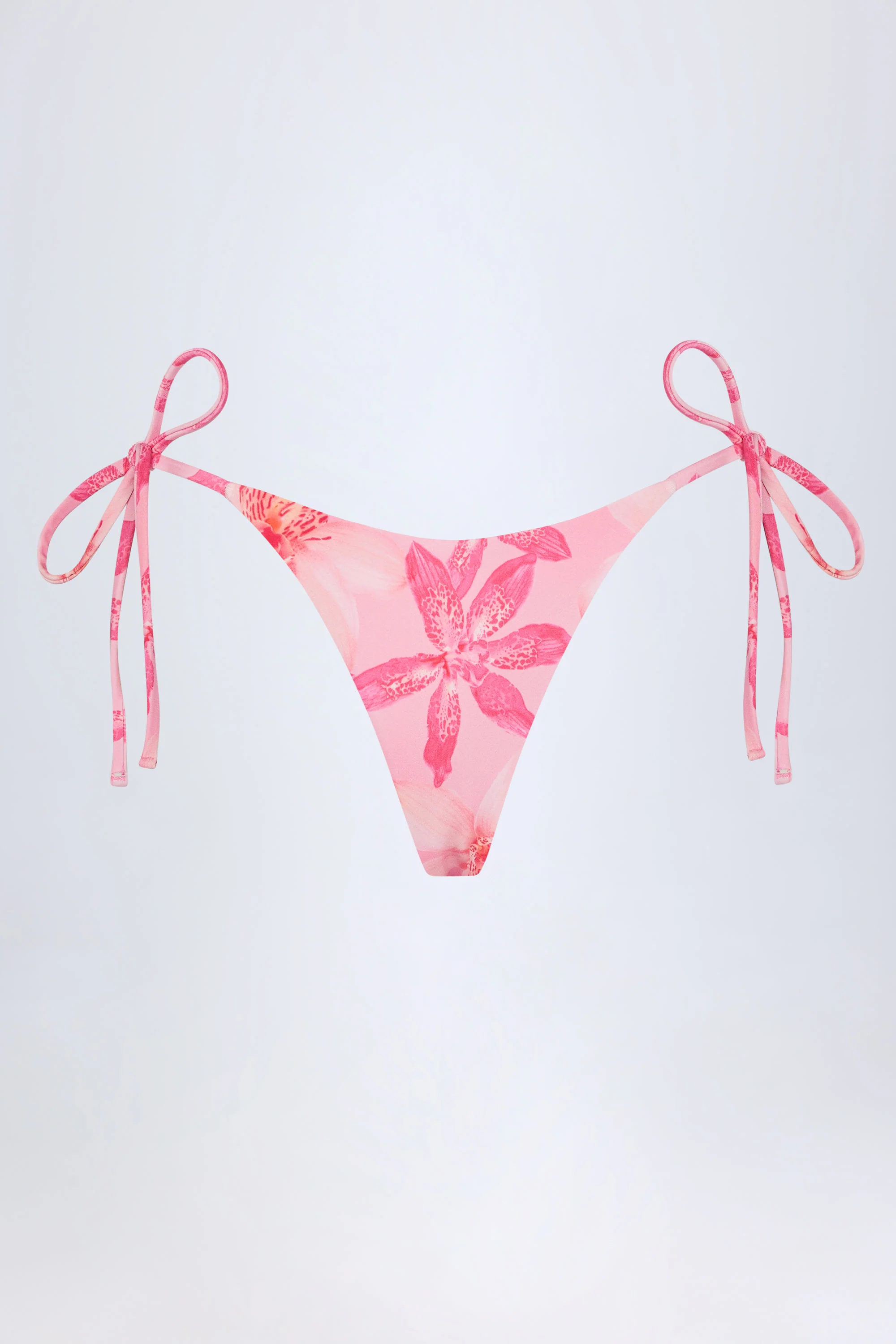 Side-Tie Thong Bikini Bottoms in Pink Orchid Print - Image 3