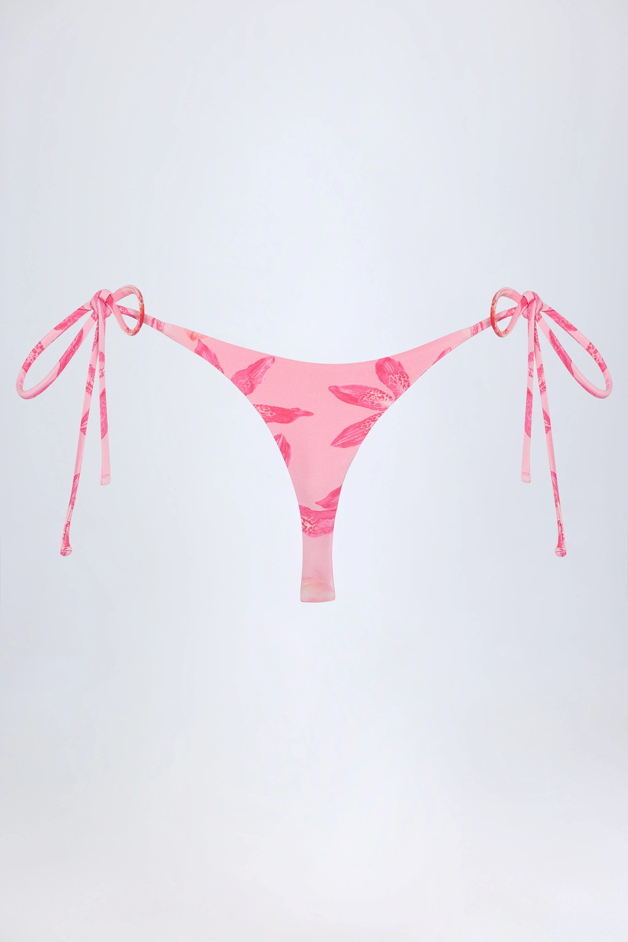 Side-Tie Thong Bikini Bottoms in Pink Orchid Print - Image 4