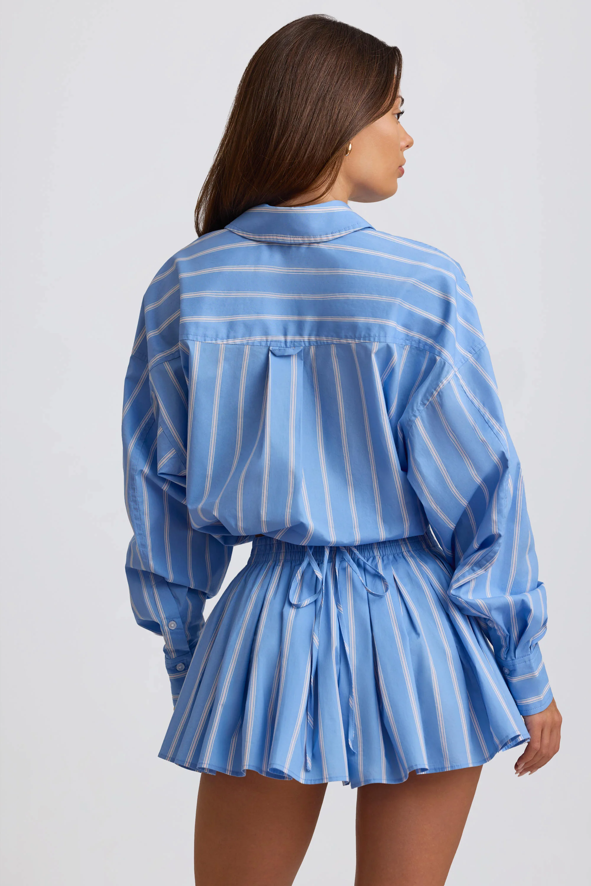 Cotton Poplin Stripe Multiway Cropped Shirt in Blue Stripe - Image 2