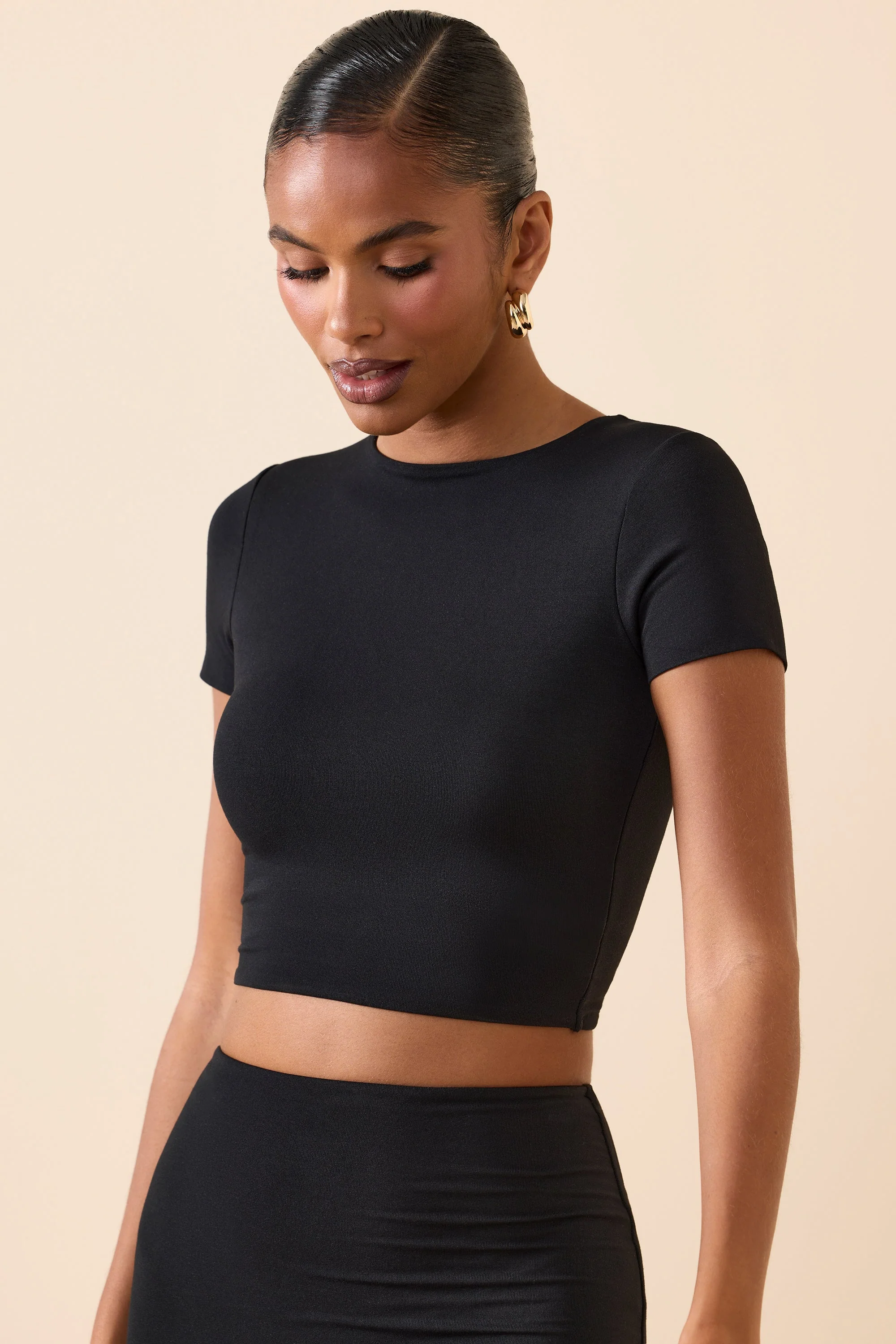 Cap Sleeve Crop Top in Black - Image 6