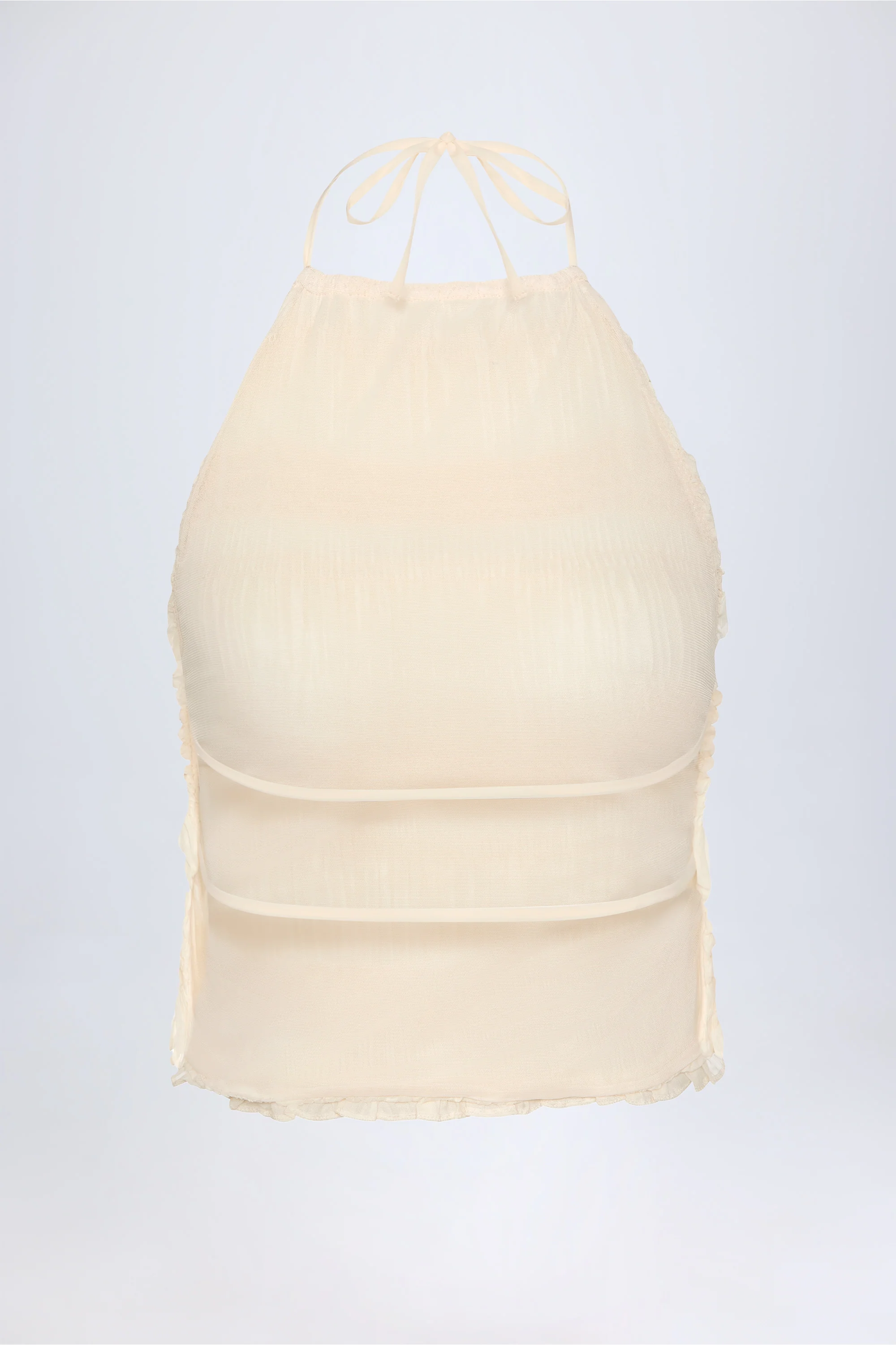 Ruffled High-Neck Backless Top in Ivory - Image 6