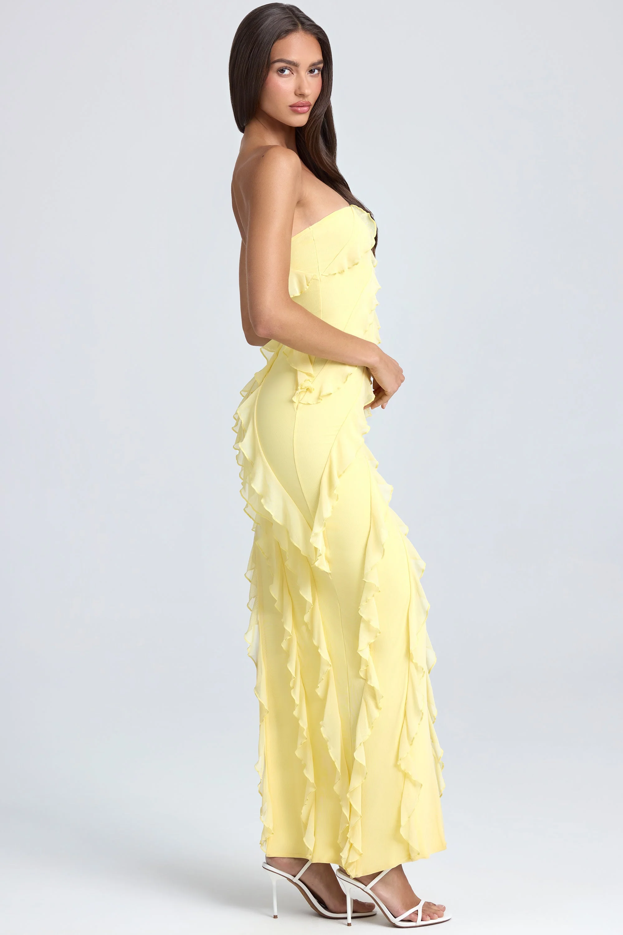 Bandeau Ruffle-Trim Maxi Dress in Lemon Sherbet - Image 7