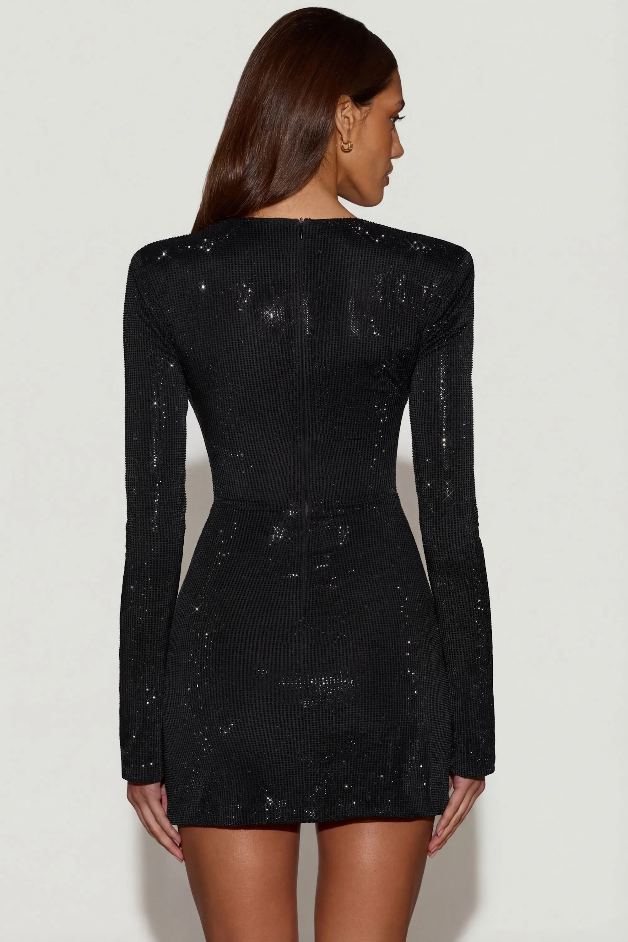 Embellished Asymmetric Bodycon Mini Dress in Black - Image 2