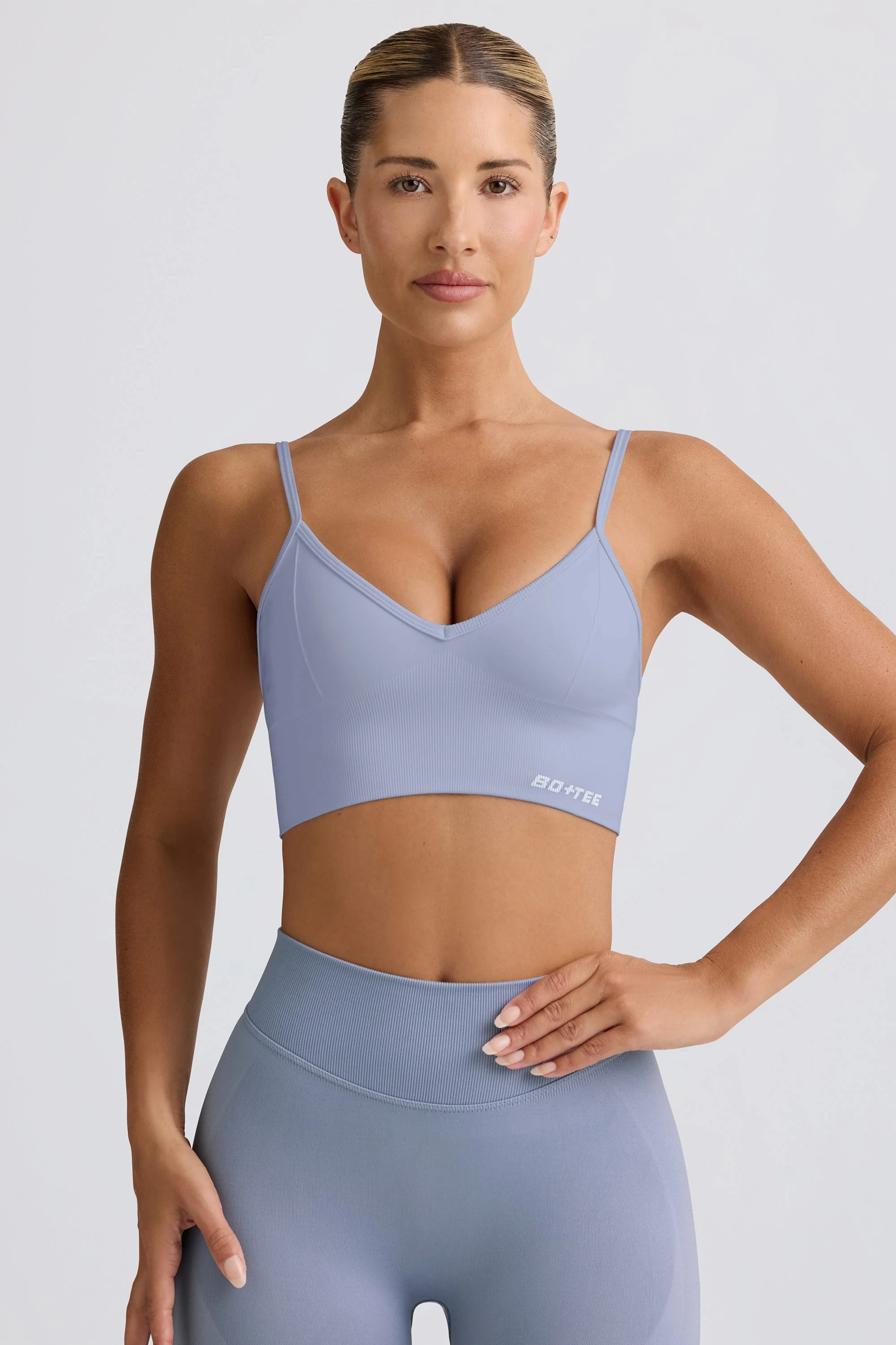 Define Luxe V-Neck Sports Bra in Blue Grey - Image 5