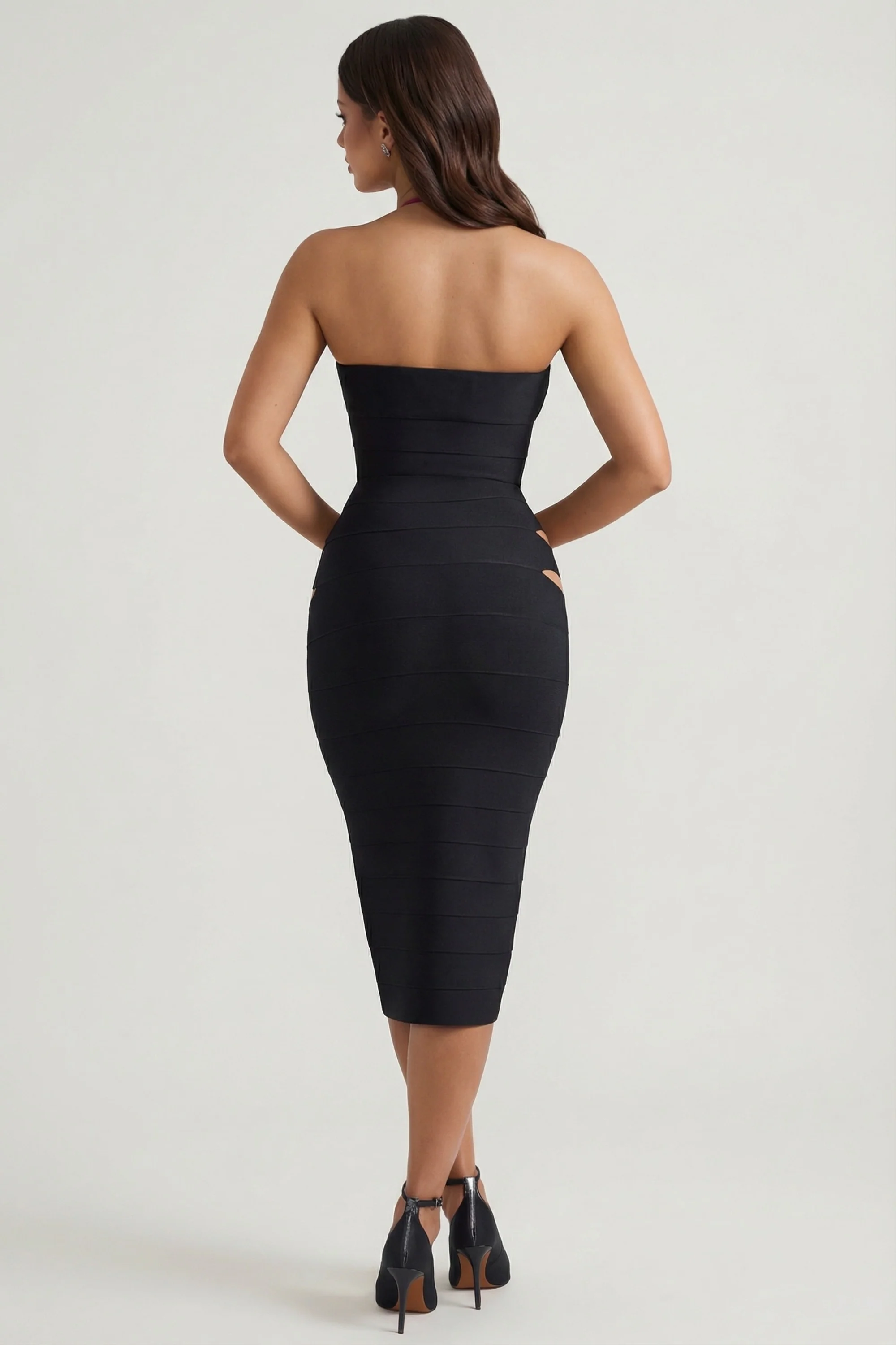 Cut-Out Halterneck Bodycon Midaxi Dress in Black - Image 2