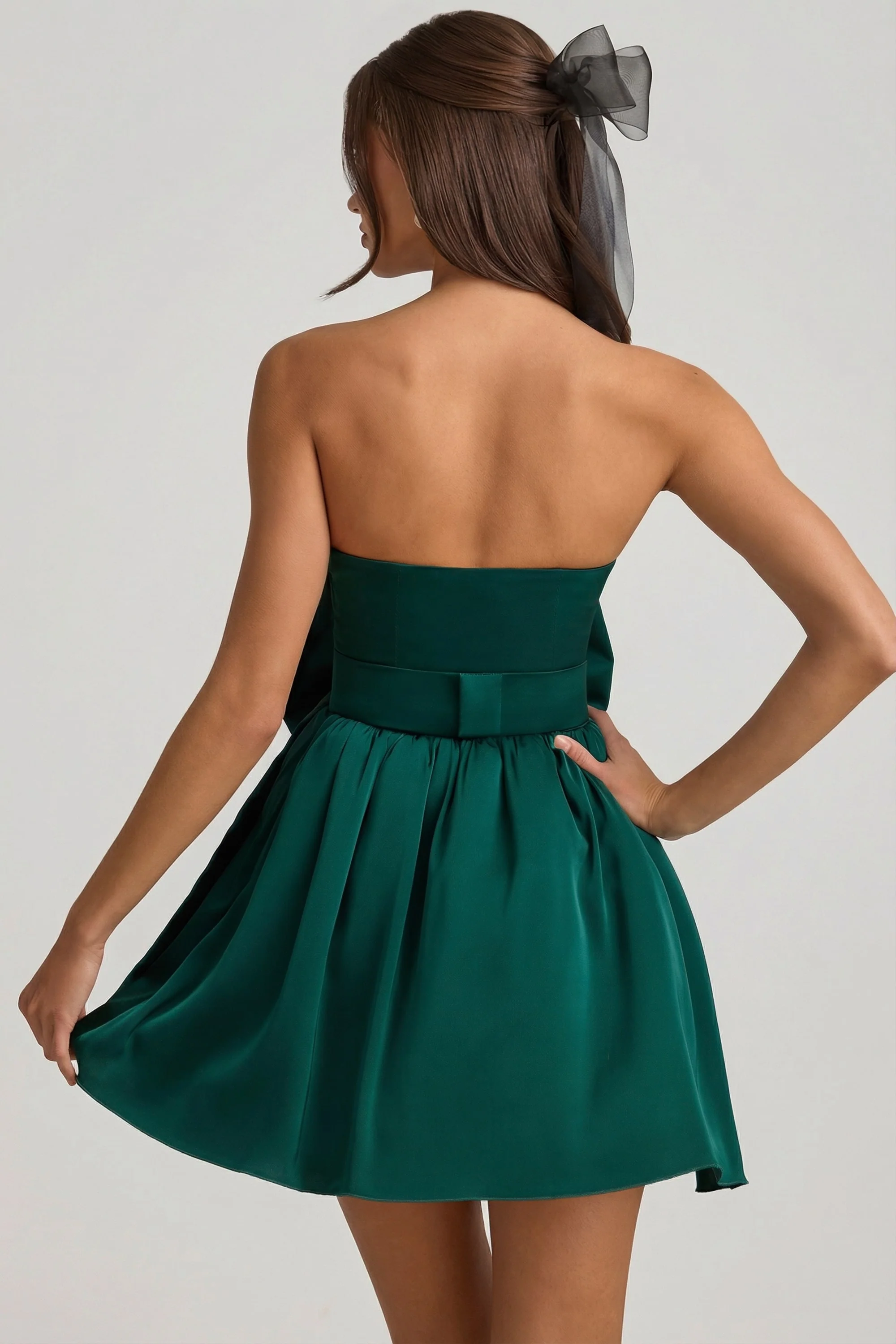 Bow-Detail Corset Mini Dress in Emerald Green - Image 2