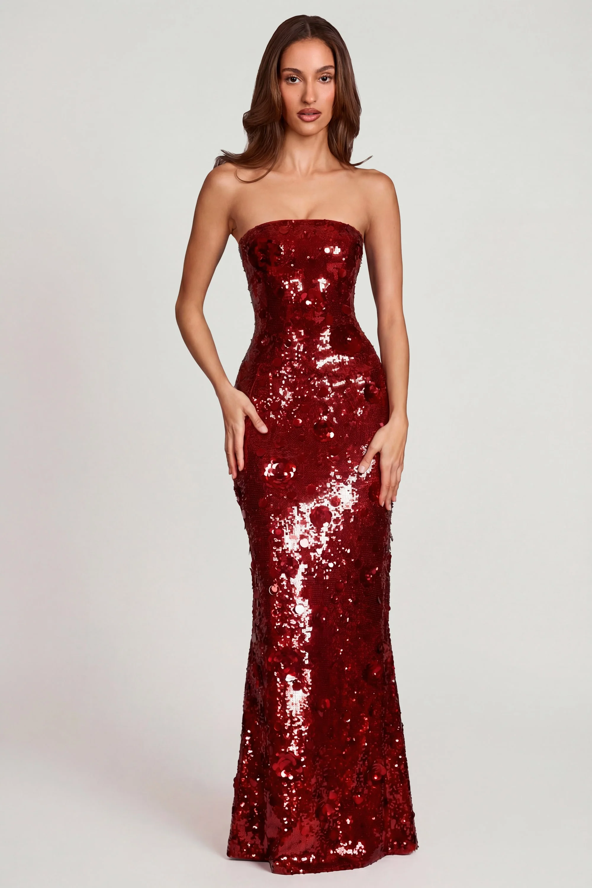 3D Embellished Bandeau Maxi Dress in Red - Image 4