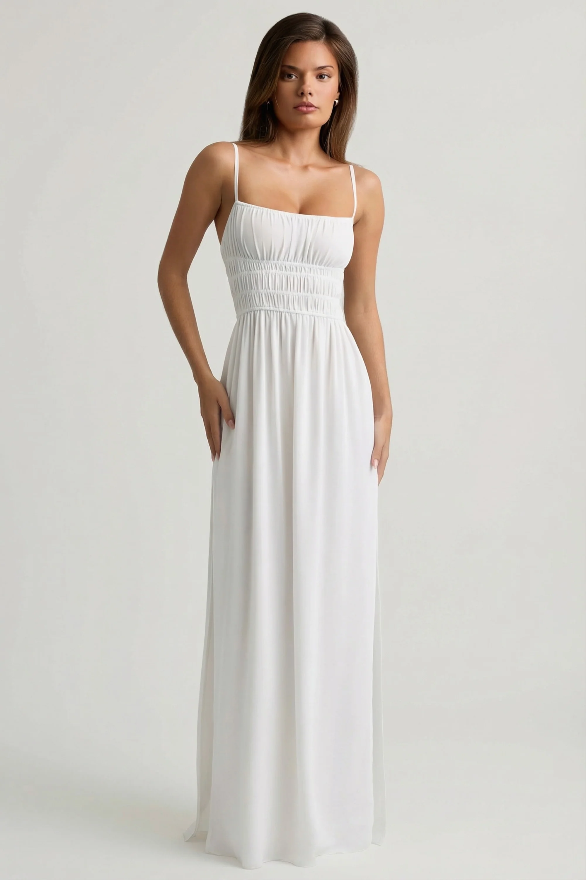 Shirred Camisole Maxi Dress in White - Image 6