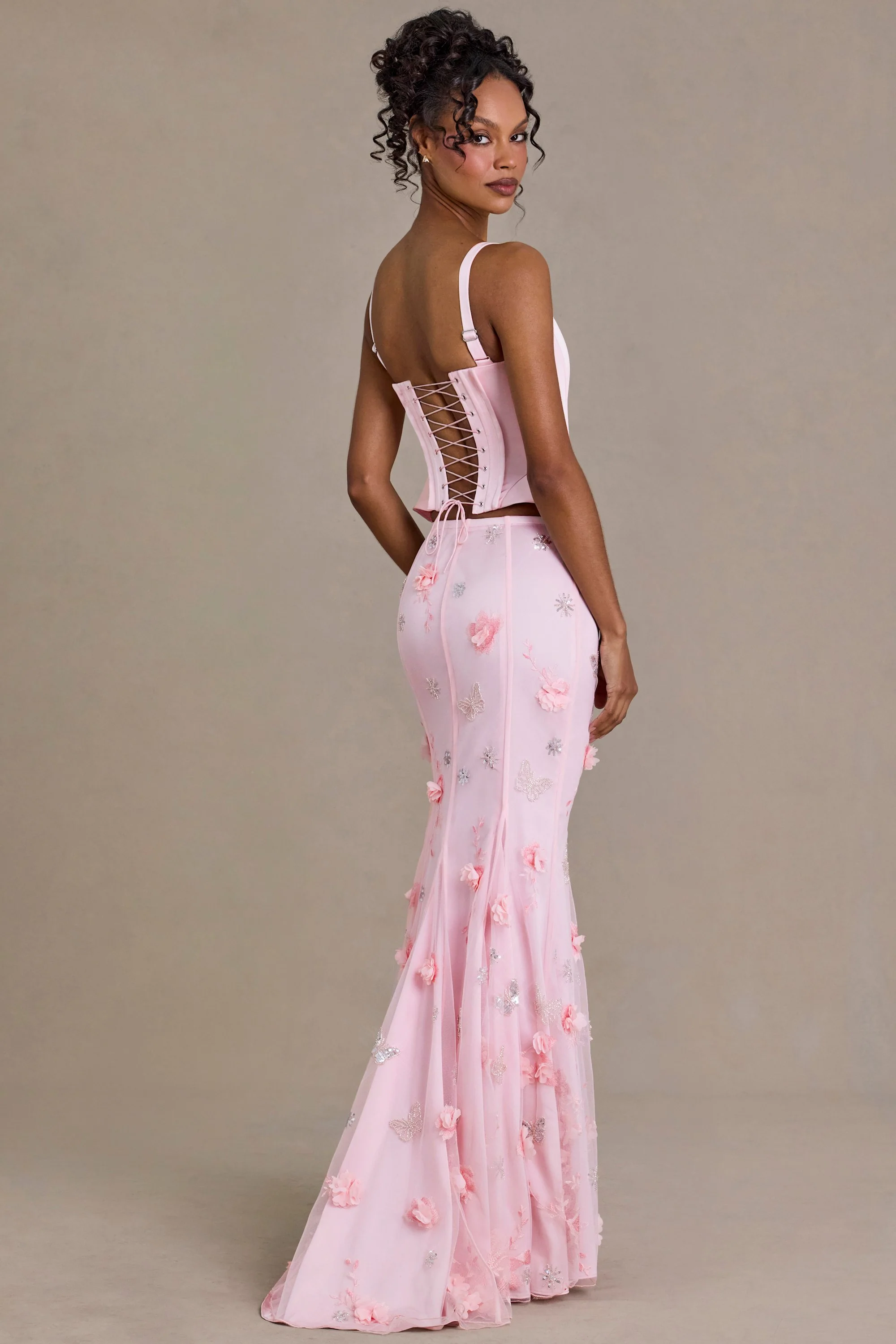 Embellished Tulle Skirt in Baby Pink - Image 2