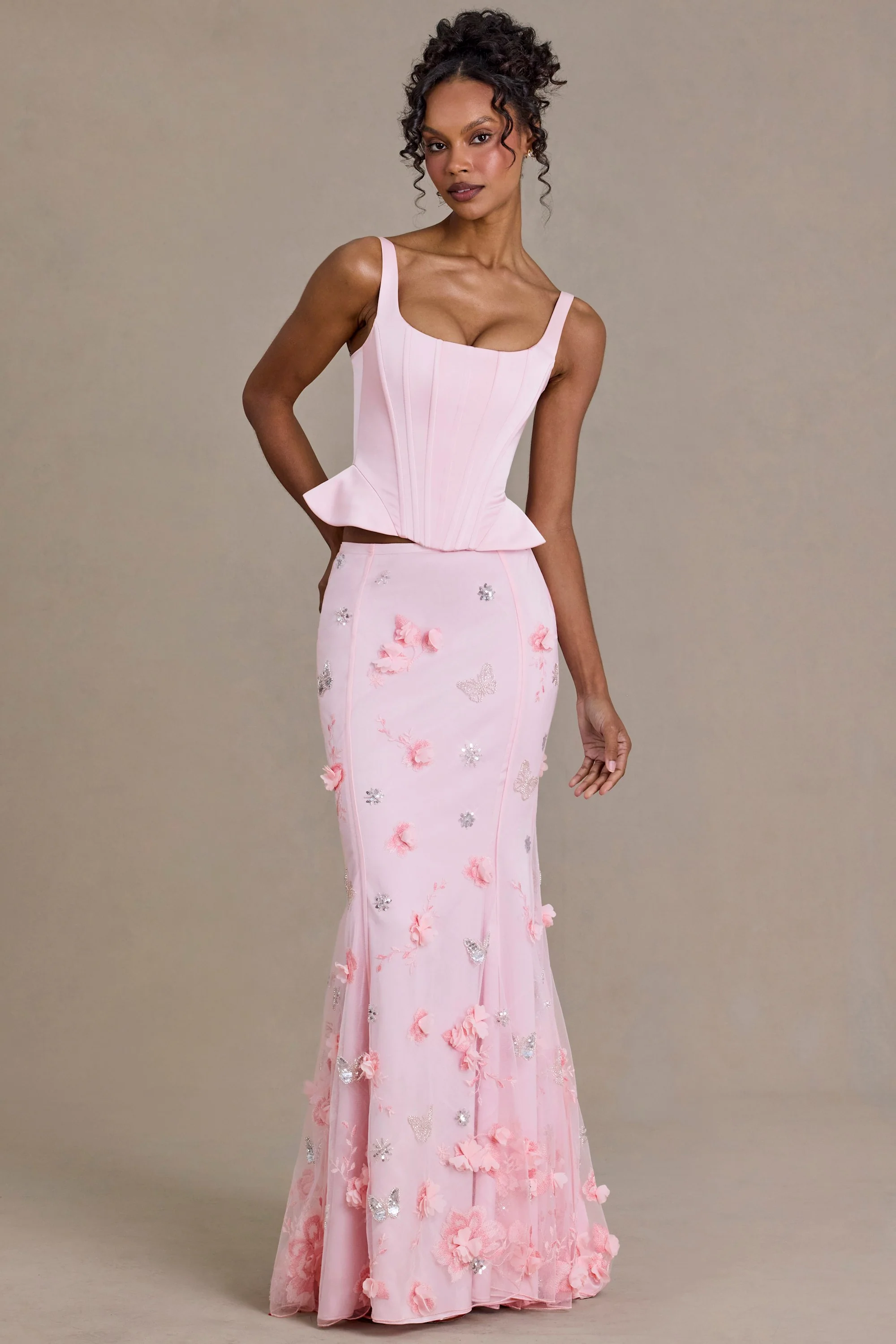 Embellished Tulle Skirt in Baby Pink - Image 4